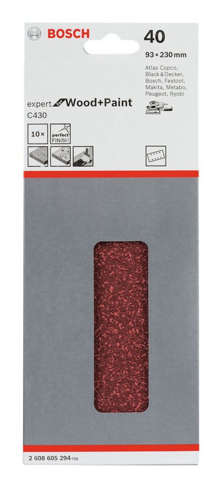 Thumbnail - BOSCH Schleifpapier, (10 Stück), C430 Schleifblatt gespannt 8 Löcher K40 - 93 x 230 mm - 10er-Pack