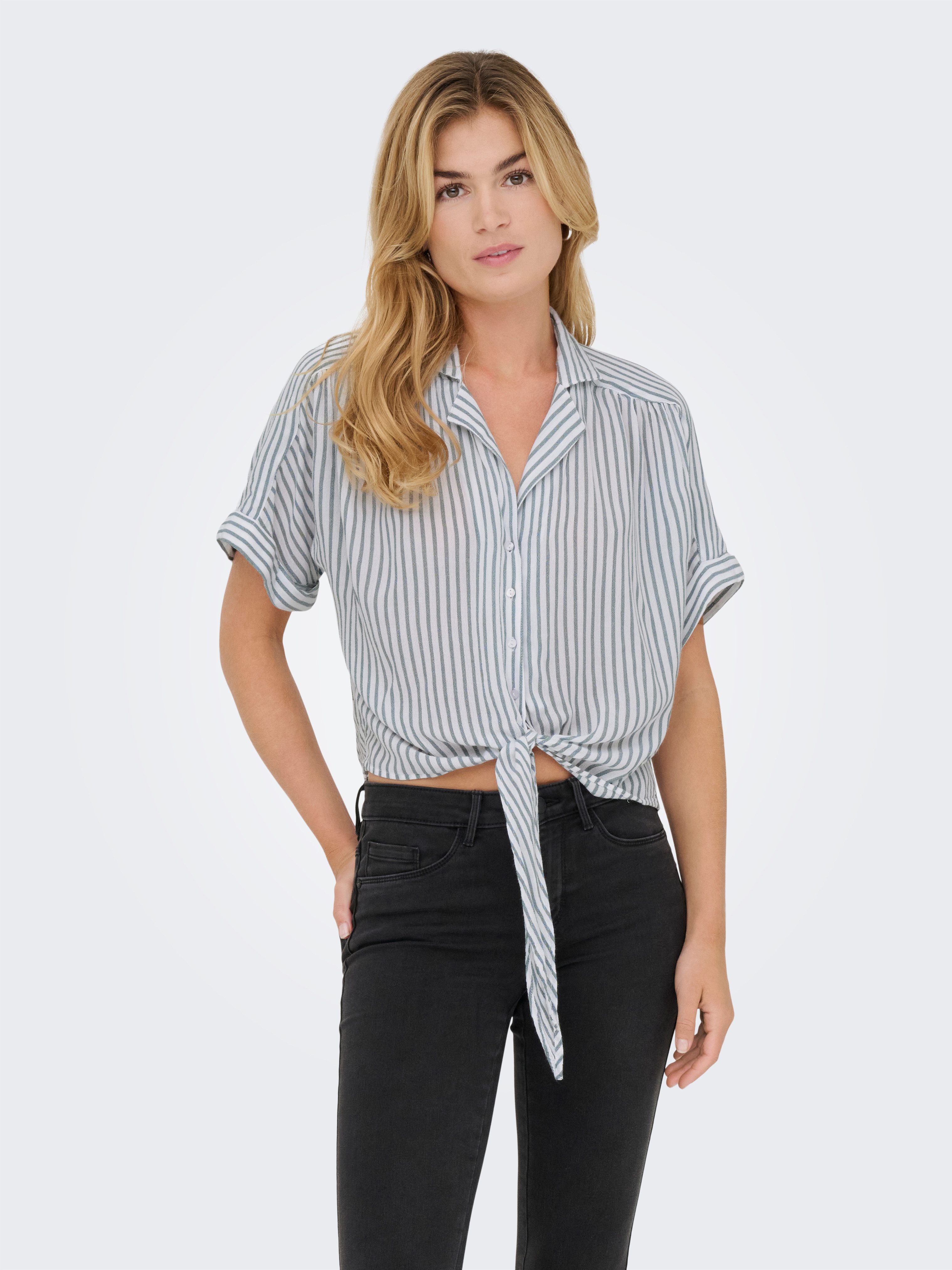 ONLY Kurzarmbluse ONLPAULA LIFE S/S TIE SHIRT WVN NOOS Viskose, regular fit