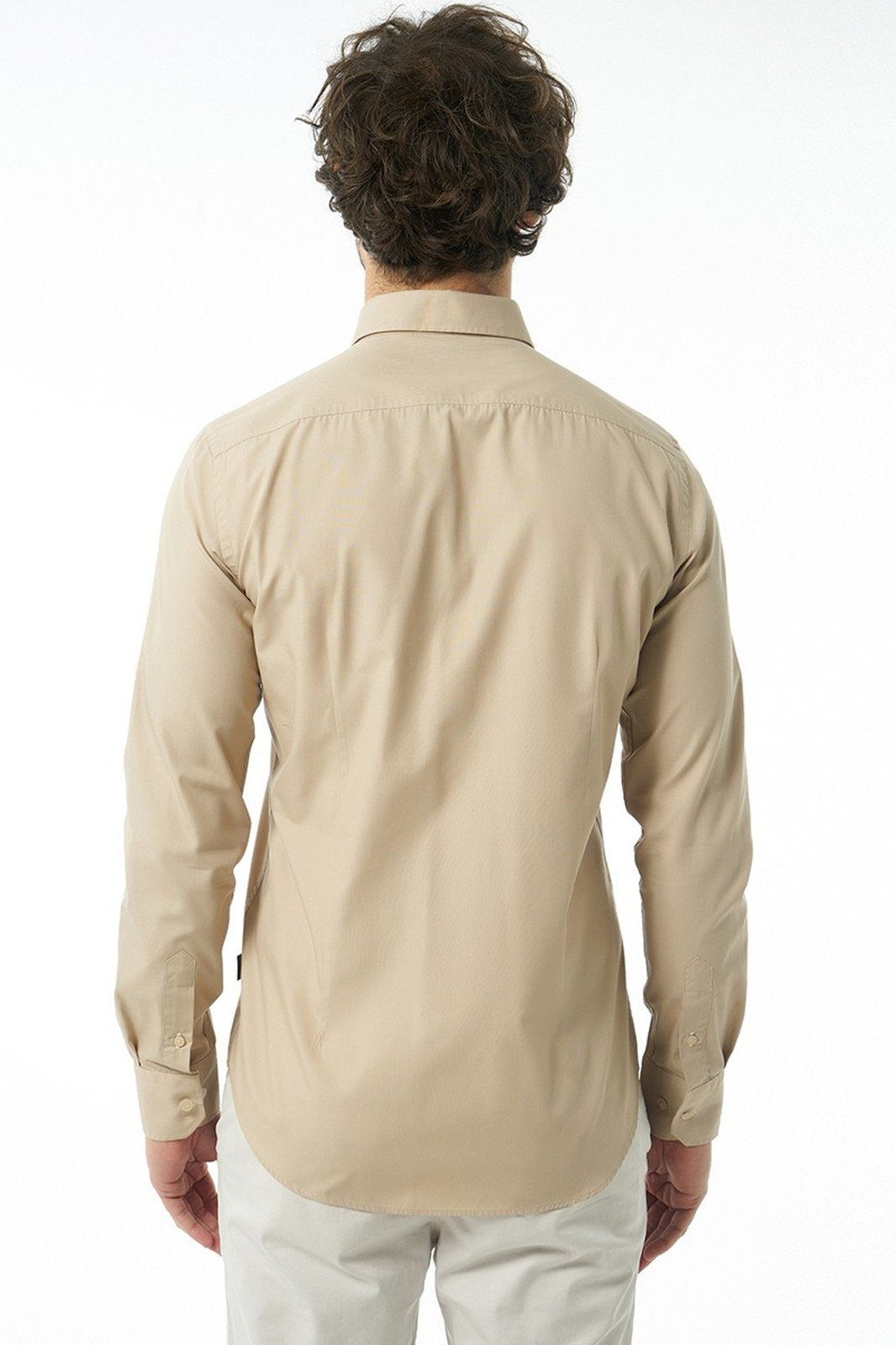 Herren Hemden Jimmy Sanders Langarmhemd JIMMY SANDERS Langarm-Hemd schlichtes Herren Button-Down-Hemd mit Logo Slim Fit Nicolo F