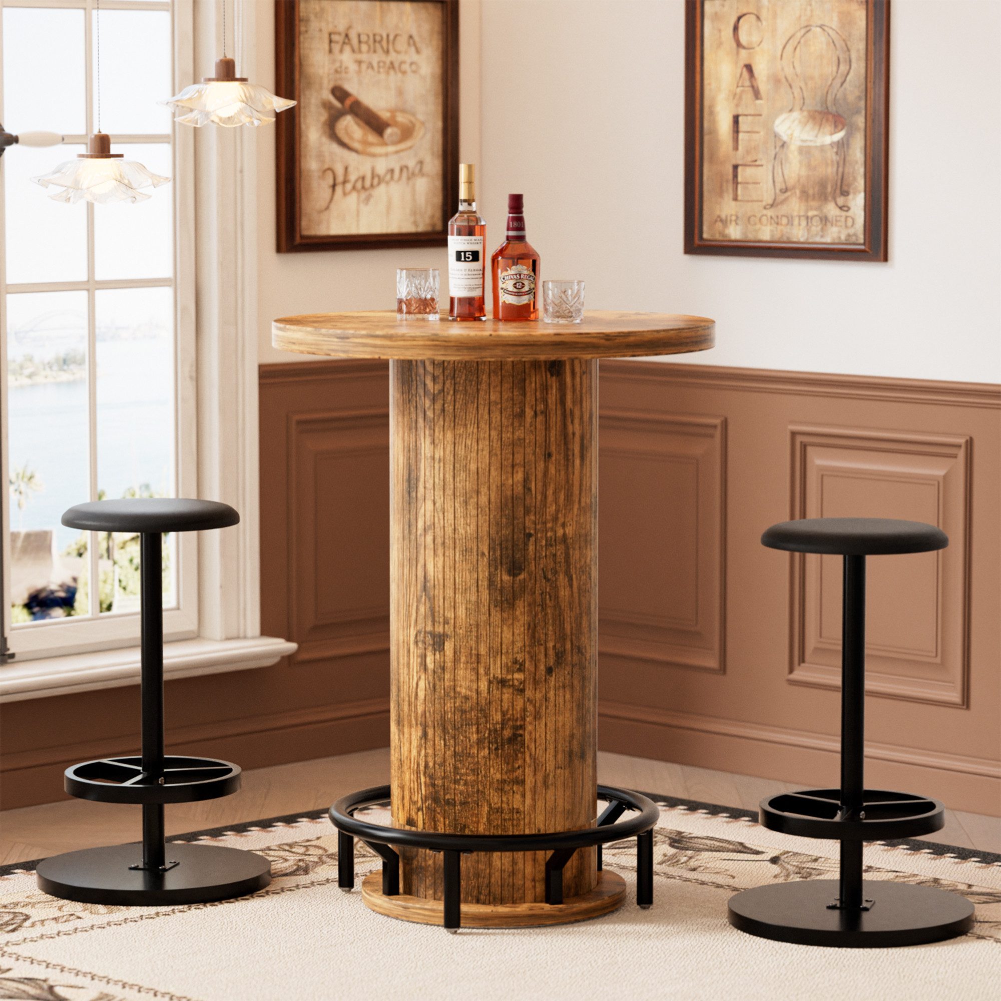TWSOUL Bartisch mit 2 Metall Barhockern, Holz Bistro im Industrial-Look 60* günstig online kaufen