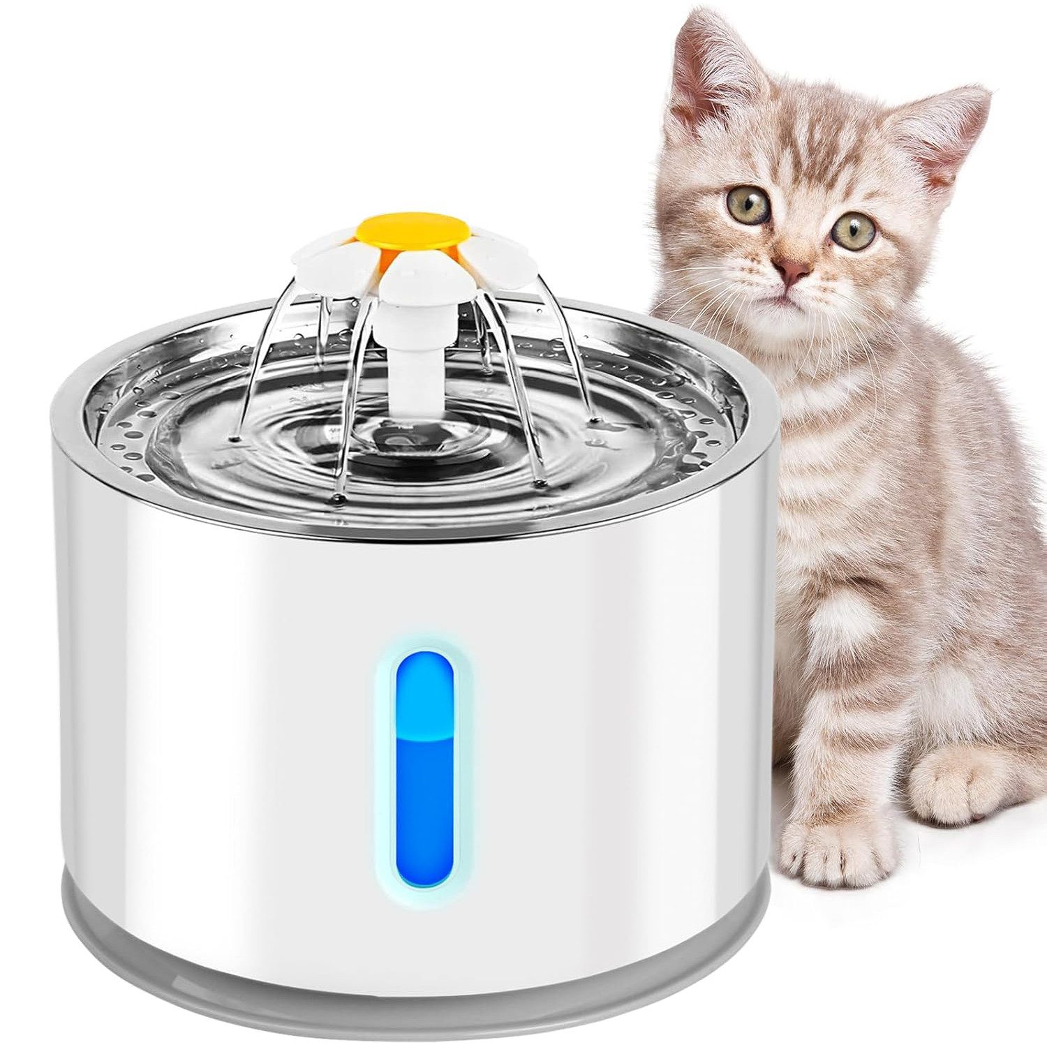 STANBOW Trinkbrunnen 2,4L Katzenbrunnen mit 3 Wasserströmen, leise & 72h Trockenlaufschutz 2.4 l, Leiser Trinkbrunnen mit 4-Stufen-Filter&LED,Aktivkohlefilter für Hunde
