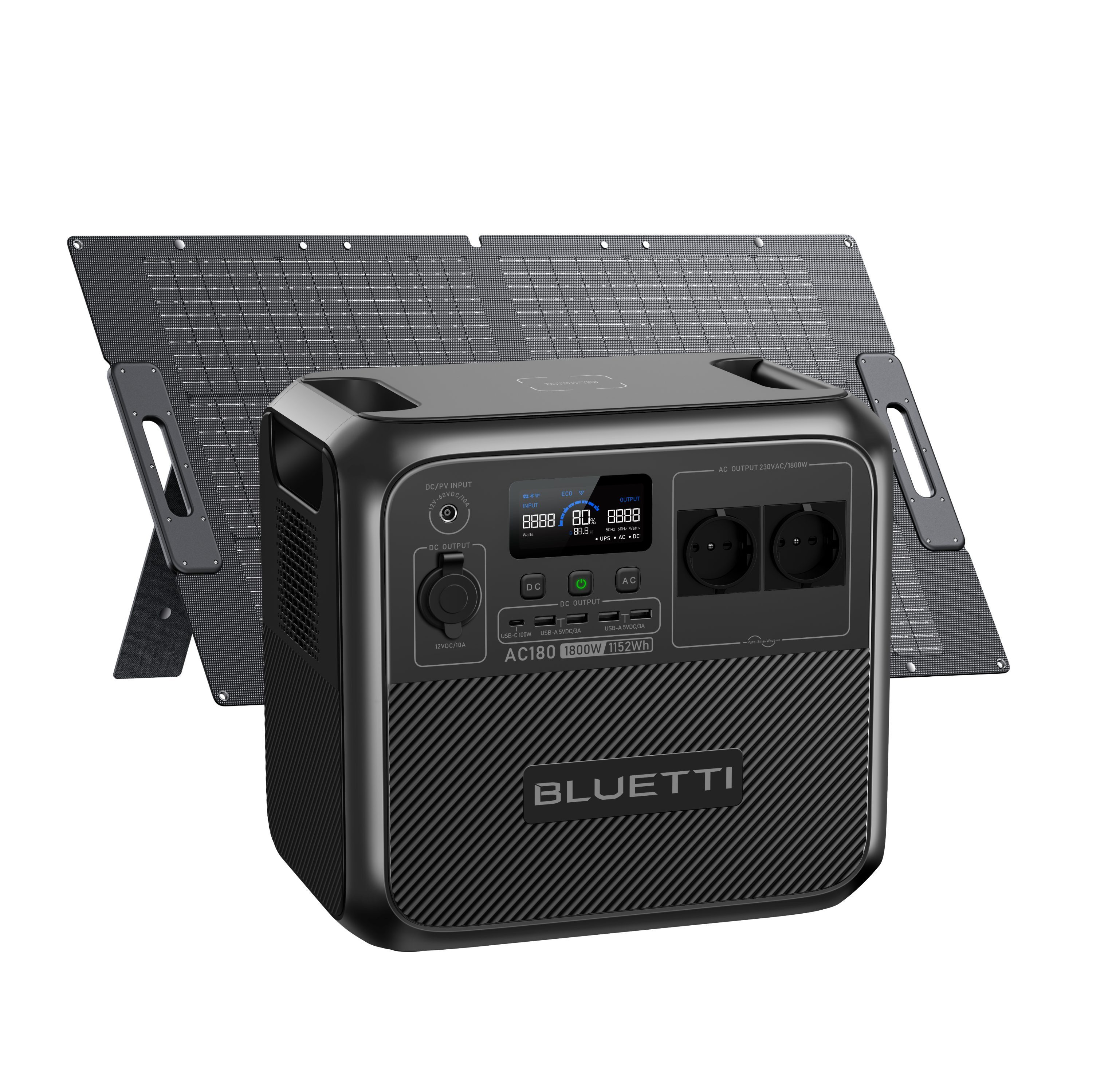 Stromerzeuger AC180 1800W/1152Wh Tragbarer Power Generator mit Solarpanel
