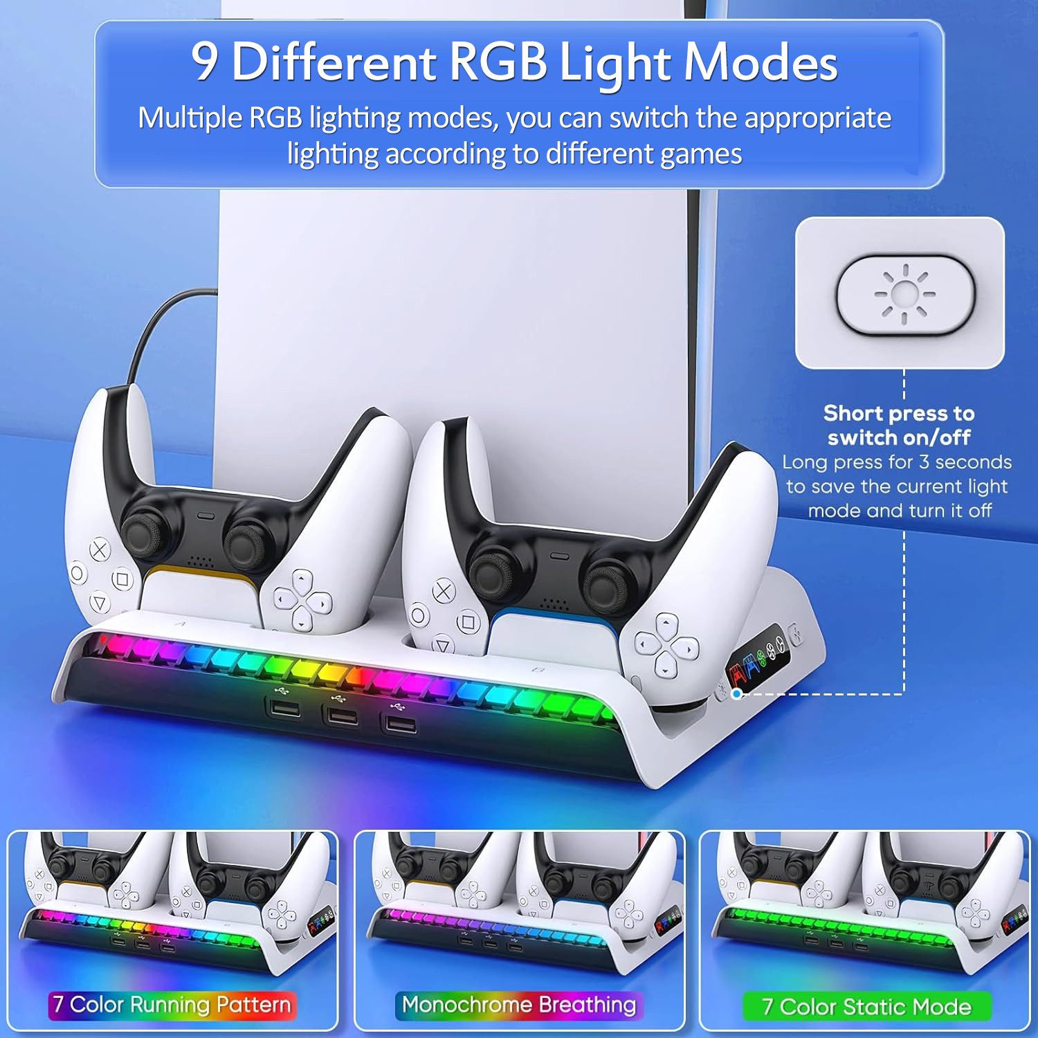 TUWENA Standfuß für PS5 Pro/PS5 Slim, LED Controller Ladestation Zubehör PlayStation 5-Controller (kompatibel mit Playstation5 Pro/Slim Digital/Disc Edition) – Bild 4 von 5