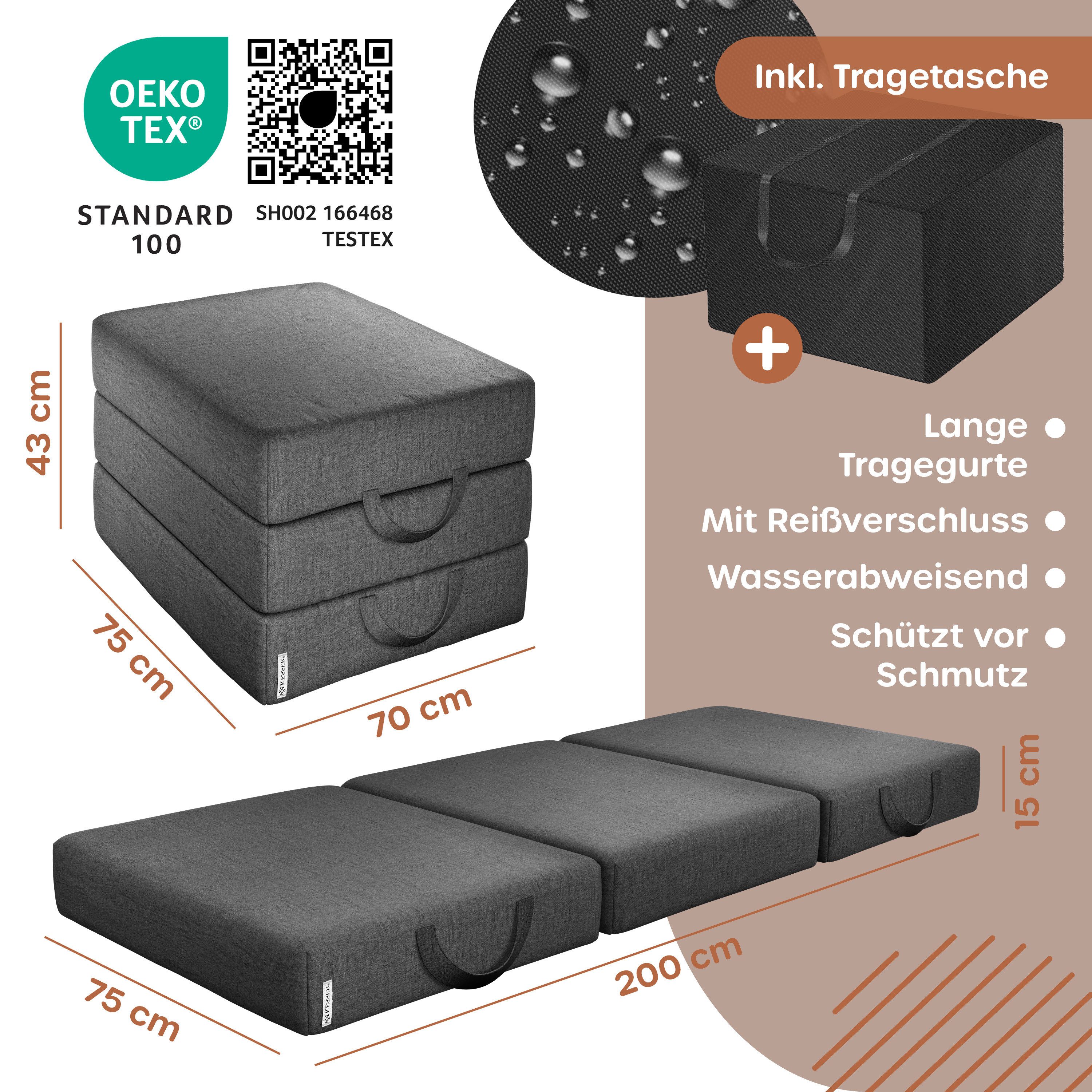 Klappmatratze 15cm hoch Gästematratze 3-fach faltbar zum Sitzhocker, KESSER, (bis zu 30 °C waschbarer abnehmbarer Bezug, Schaumstoff 25kg/m), Faltmatratze Inkl. Wasserabweisende Tragetasche