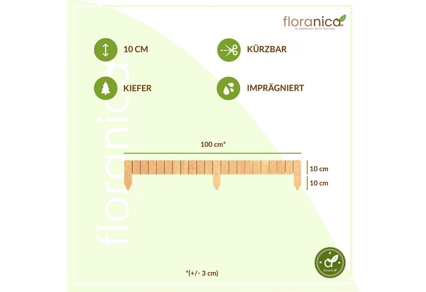 Thumbnail - Floranica Palisade Flexible Beeteinfassung Rollborder Beetumrandung Rasenkante Palisade, LxH: 100x10 cm, Natur, Rasenbeg...