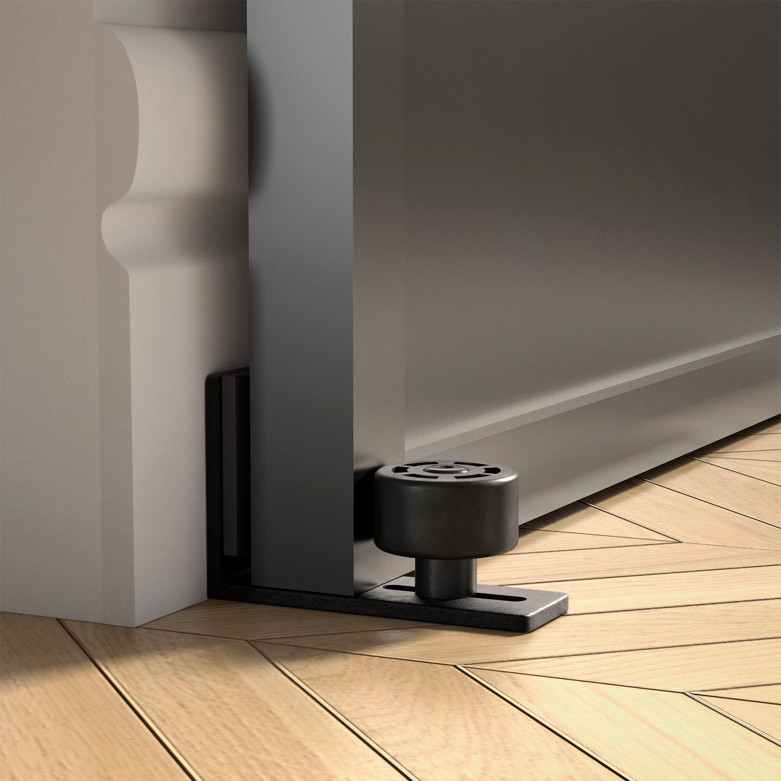 SO-TECH® Türbeschlag Schiebetürführung Baukastensystem Schiene 2-3,36m Laufrollen, Schiebetür-Bodenführung schwarz, für Türstärken von 17–49 mm