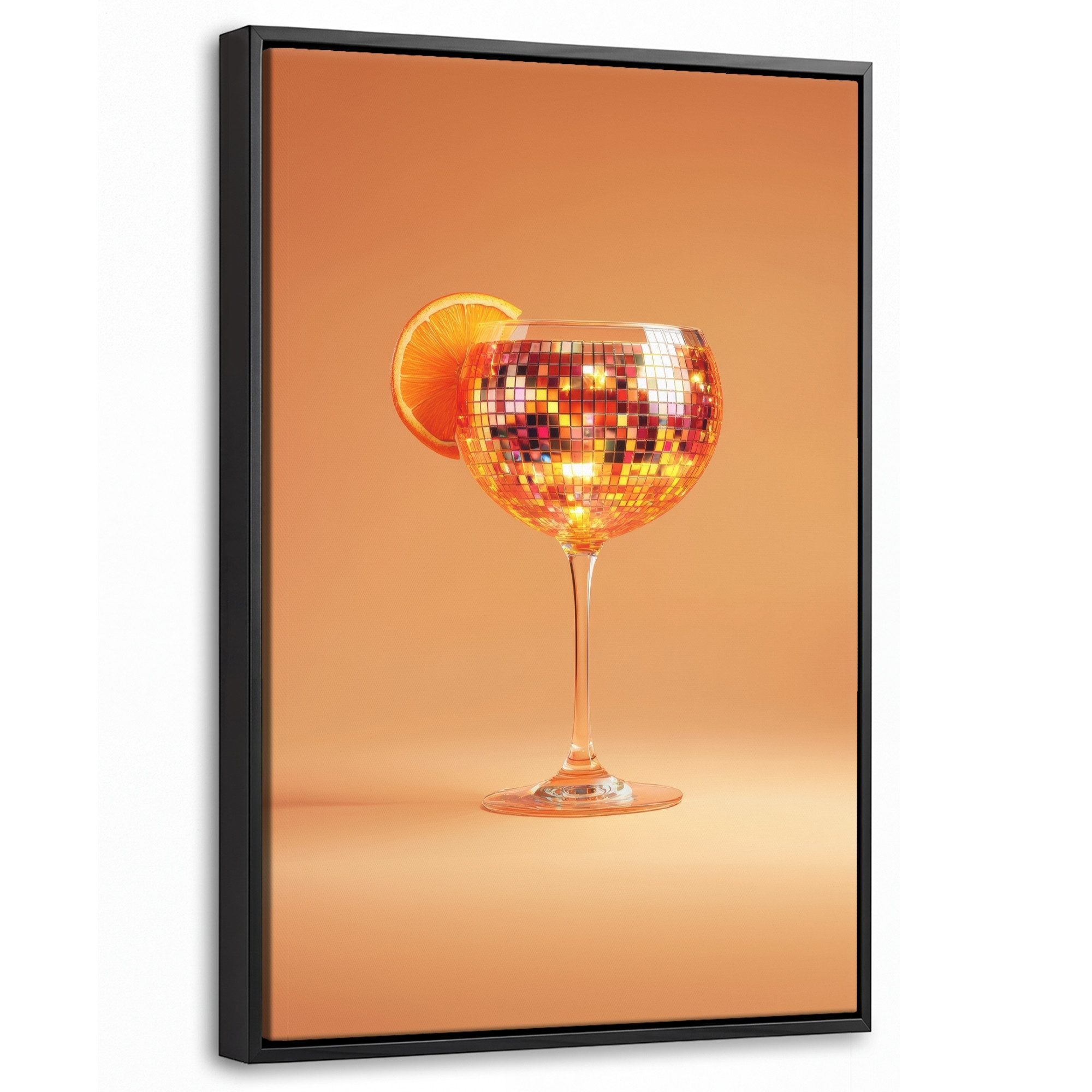 OneMillionCanvasses® Leinwandbild mit Rahmen - Getränk - Orange - Glitzer - Disco, Fotodruck (1 St), Deko für Wohnzimmer Schlafzimmer Küche 20x30cm