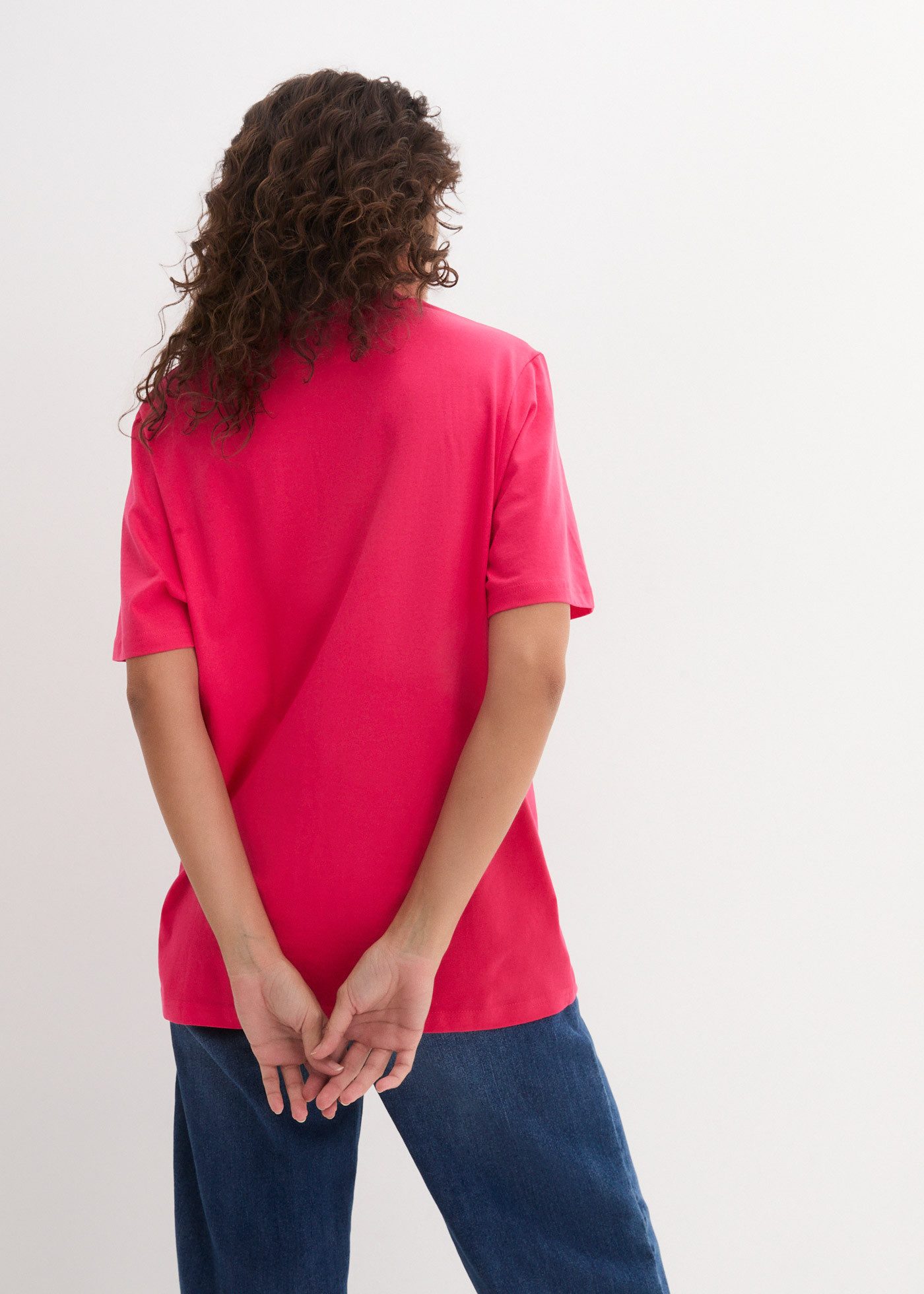 bonprix Longshirt (Packung, 5-tlg) lockere Passform, Kurzarm, mit V-Ausschnitt, unifarben