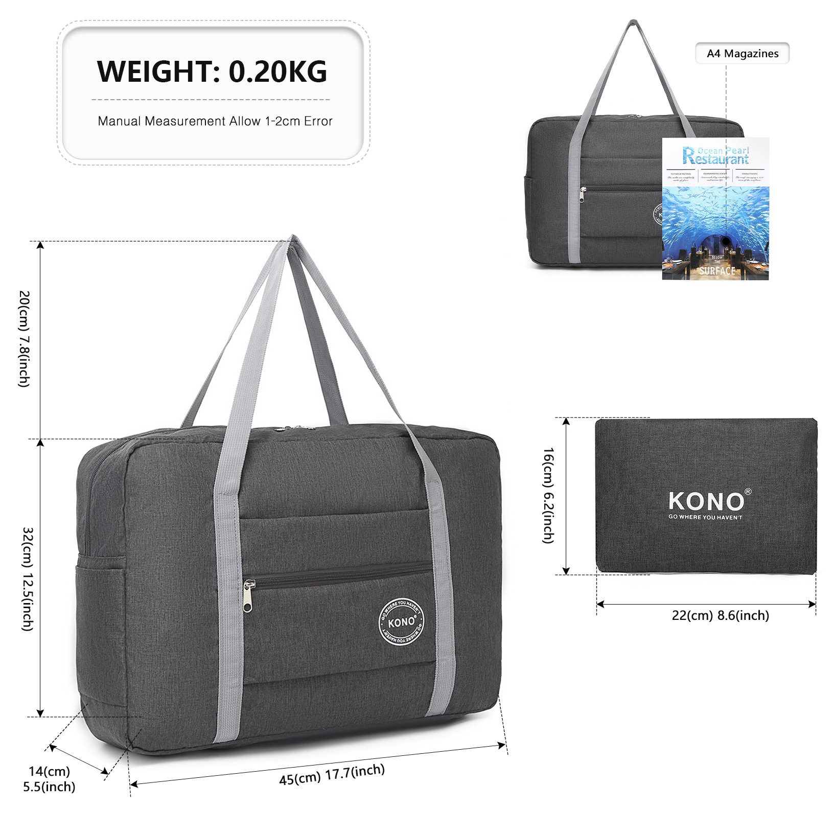 KONO Reisetasche Faltbare Wasserdichte Reisehandtasche – Für A4, 13,5“ Lapt günstig online kaufen