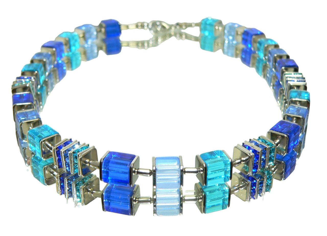traumschmuck Collier 092i Collier Halskette Würfel Glas Strass blau hellblau türkis blau (Geschenk, Muttertag, Weihnachten, Geburtstag, Valentinstag, inkl Schmuckbox), made in Germany