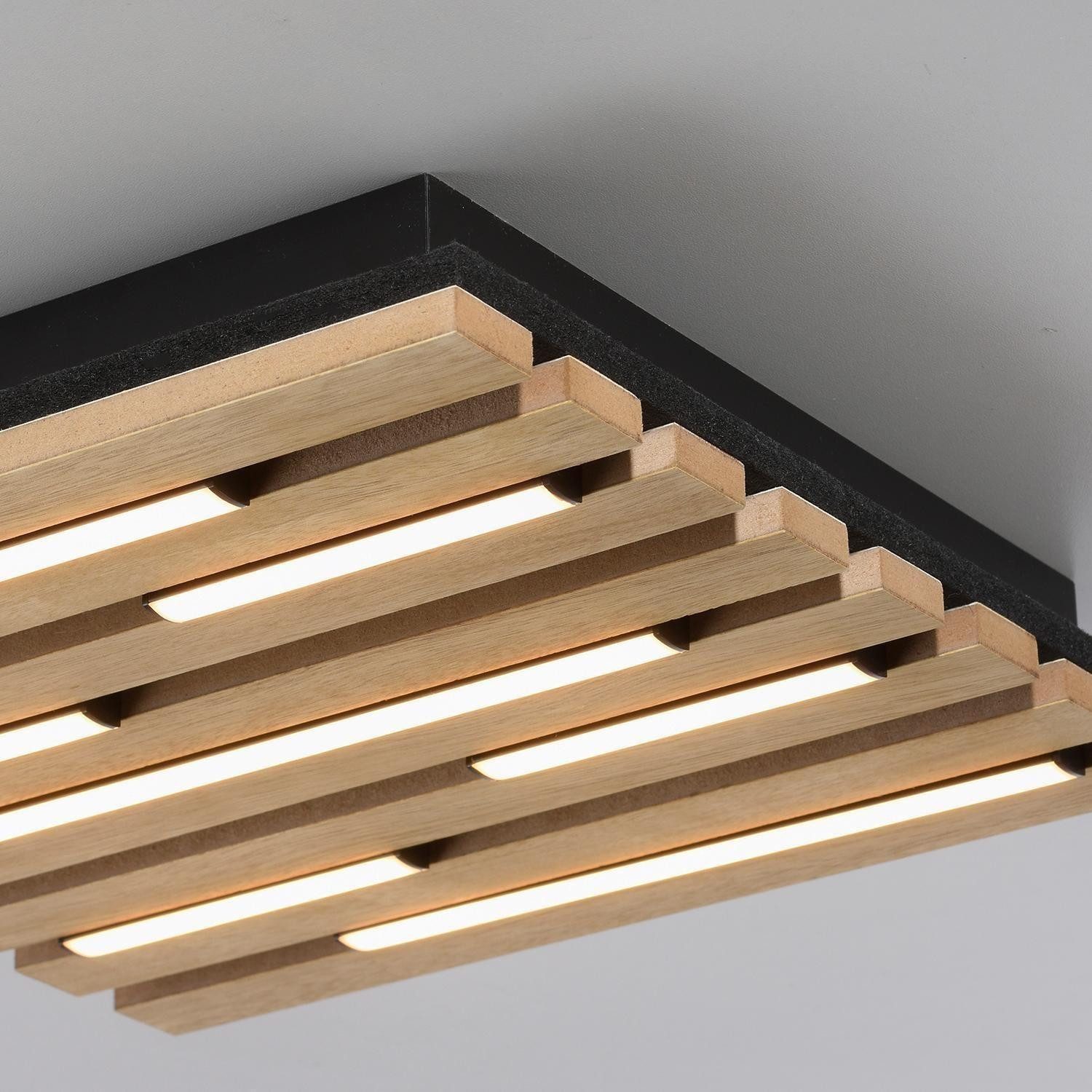 JUST LIGHT LED Deckenleuchte AKUSTIK, Braun, Schwarz, Holzfurnier, Metall, LED fest integriert, Extra-Warmweiß, Akustikfilz, B 30 x H 5 x T 30 cm