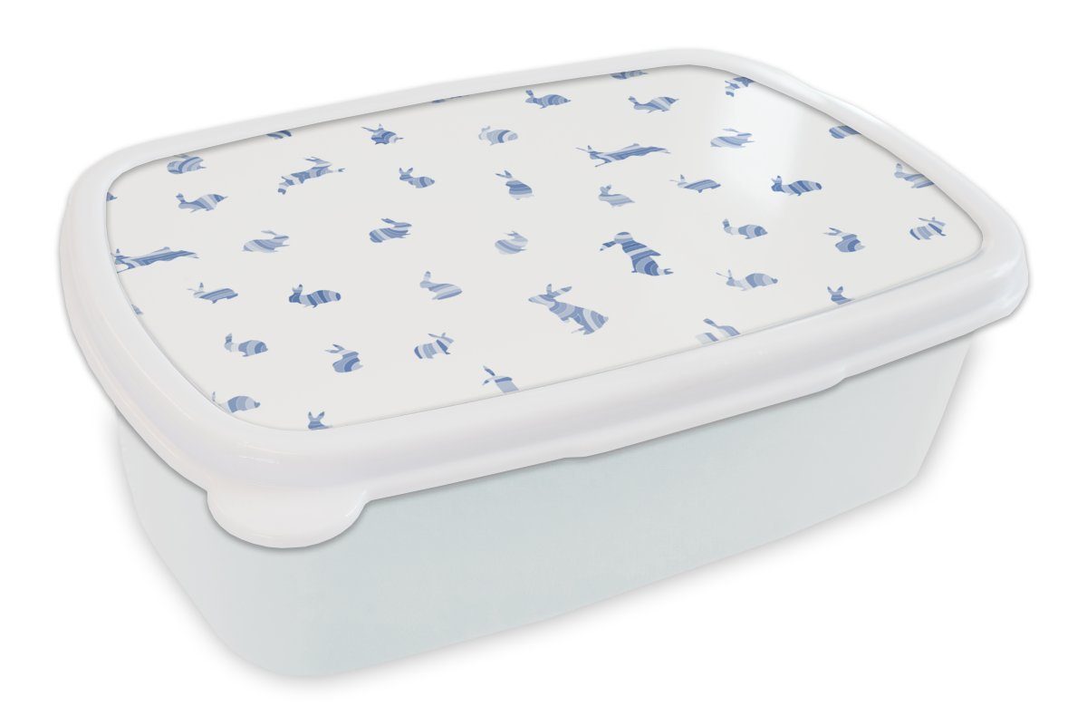 MuchoWow Lunchbox Kaninchen - Muster - Hase, Kunststoff, (2-tlg), Brotbox für Kinder und Erwachsene, Brotdose, für Jungs und Mädchen weiß