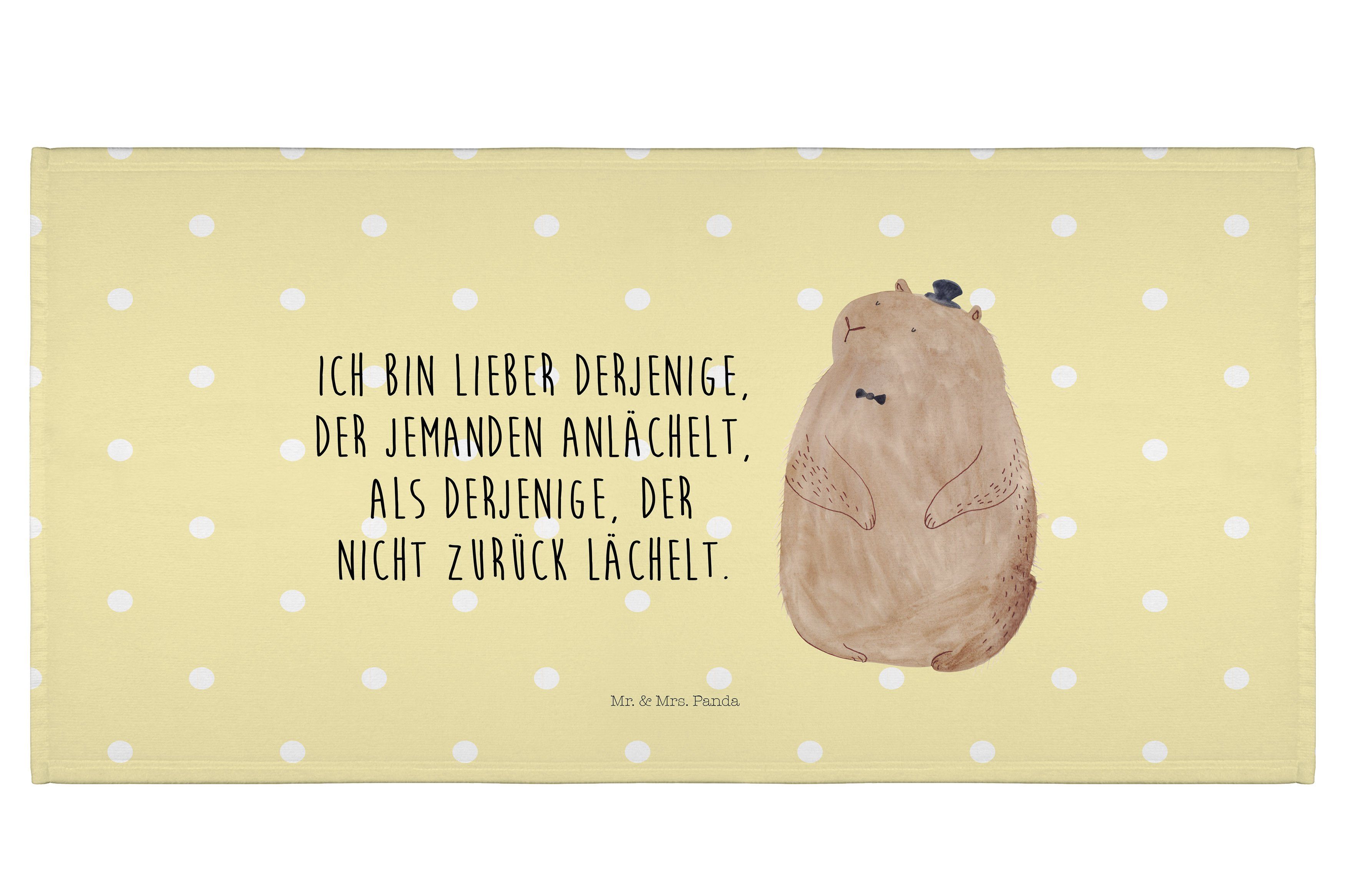 Mr. & Mrs. Panda Handtuch Murmeltier - Gelb Pastell - Geschenk, Badehandtuch, Fröhlichkeit, gro, (1-St)