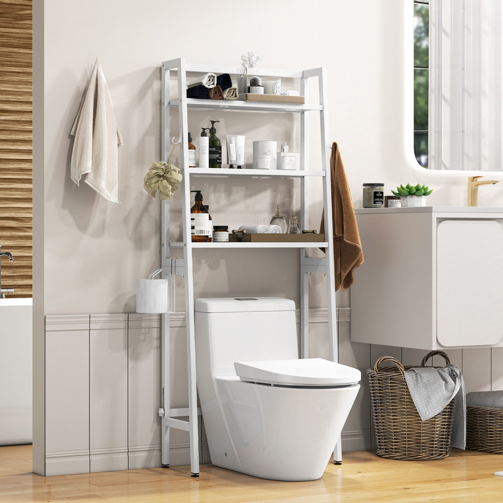 KOMFOTTEU Badregal, 3-stufiges Toilettenregal mit 2 günstig online kaufen
