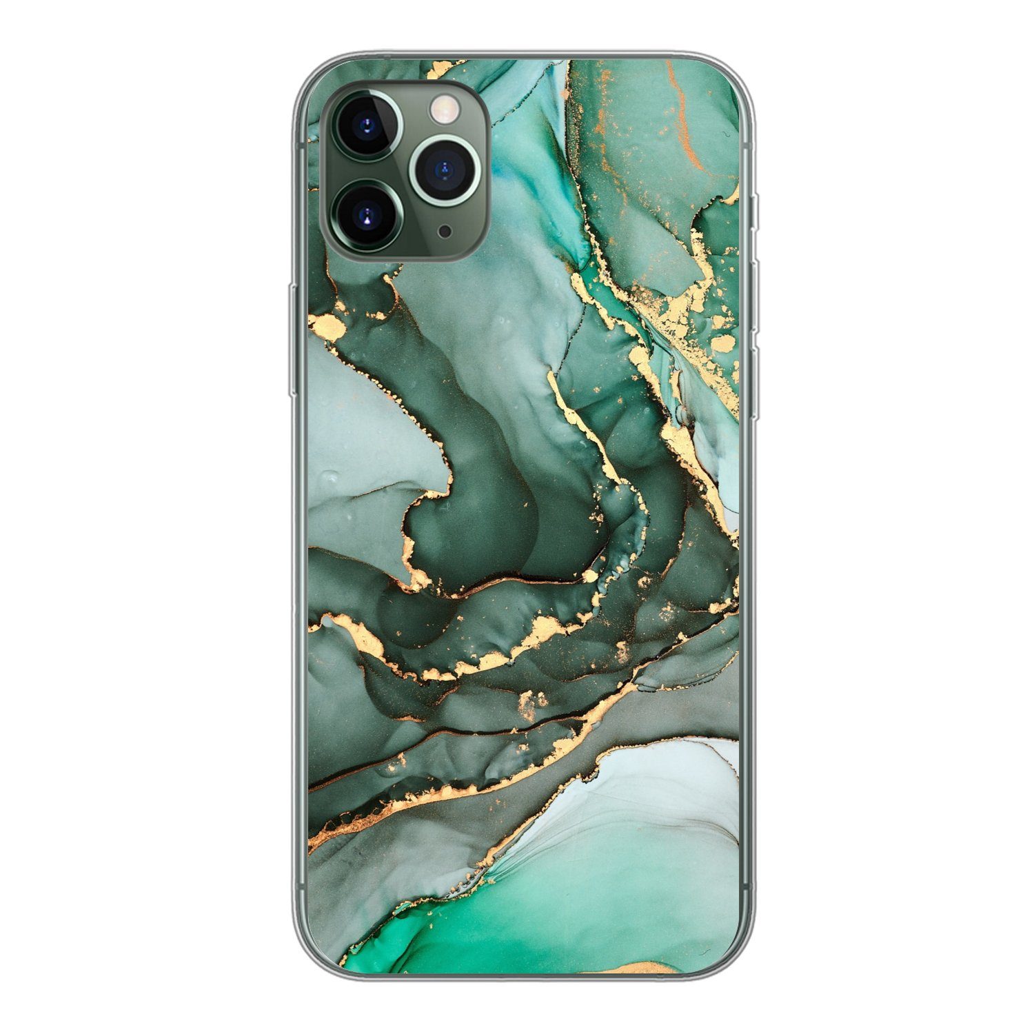 MuchoWow Handyhülle für Apple iPhone 11 Pro Max Gold - Marmor - Grün - Luxus - Marmoroptik, Smartphone-Bumper, Print, Handy Schutzhülle Dünn