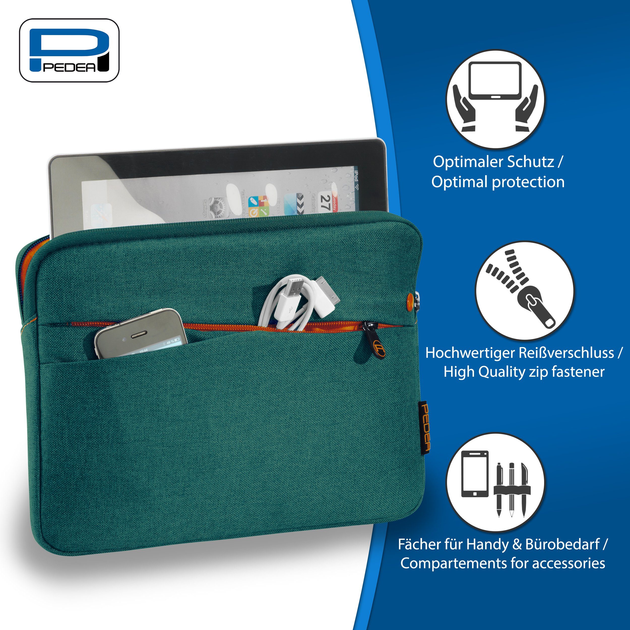 PEDEA Tablettasche FASHION Tablet Hülle mit Polsterung 10,1 / 11 Zoll (kompatible mit iPad, Huawei MatePad, Lenovo Tab, Samsung Galaxy Tab), Schutzhülle mit einer dicken Polsterung und weichem Innenfutter