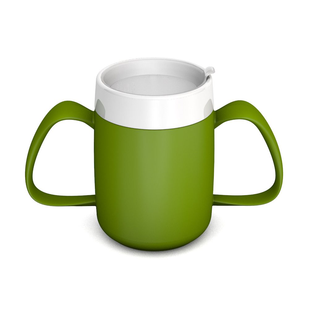 Ornamin Schnabelbecher 2-Henkel-Becher mit Trink-Trick und Schnabelaufsatz/ Trinkaufsatz, 2-tlg., Kunststoff, Trinkhilfe l Alltagshilfe l Schnabeltasse l Made in Germany