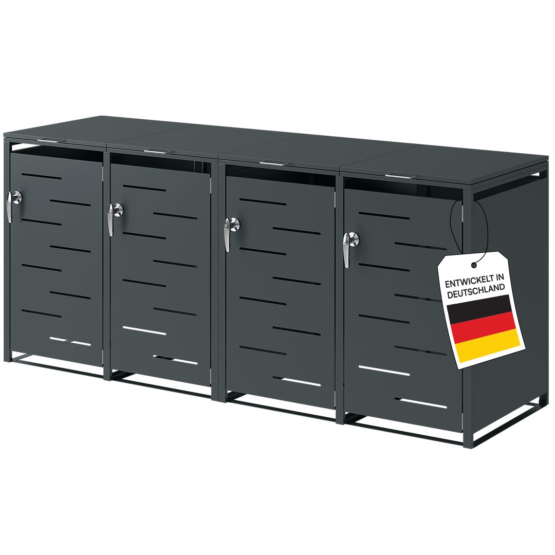 STEELSØN Mülltonnenbox Diorus 240L, abschließbar (Anthrazit, verfügbar mit 1, 2, 3, 4, oder 5 Türen), aus verzinktem Stahl