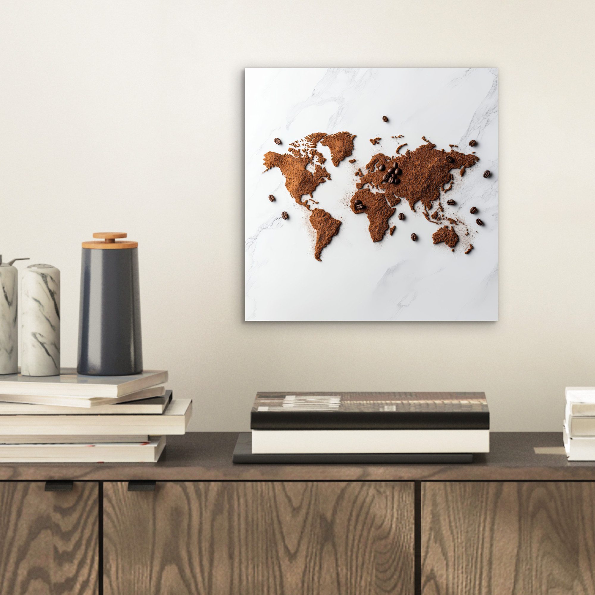MuchoWow Metallbild Weltkarte - Kaffee - günstig online kaufen