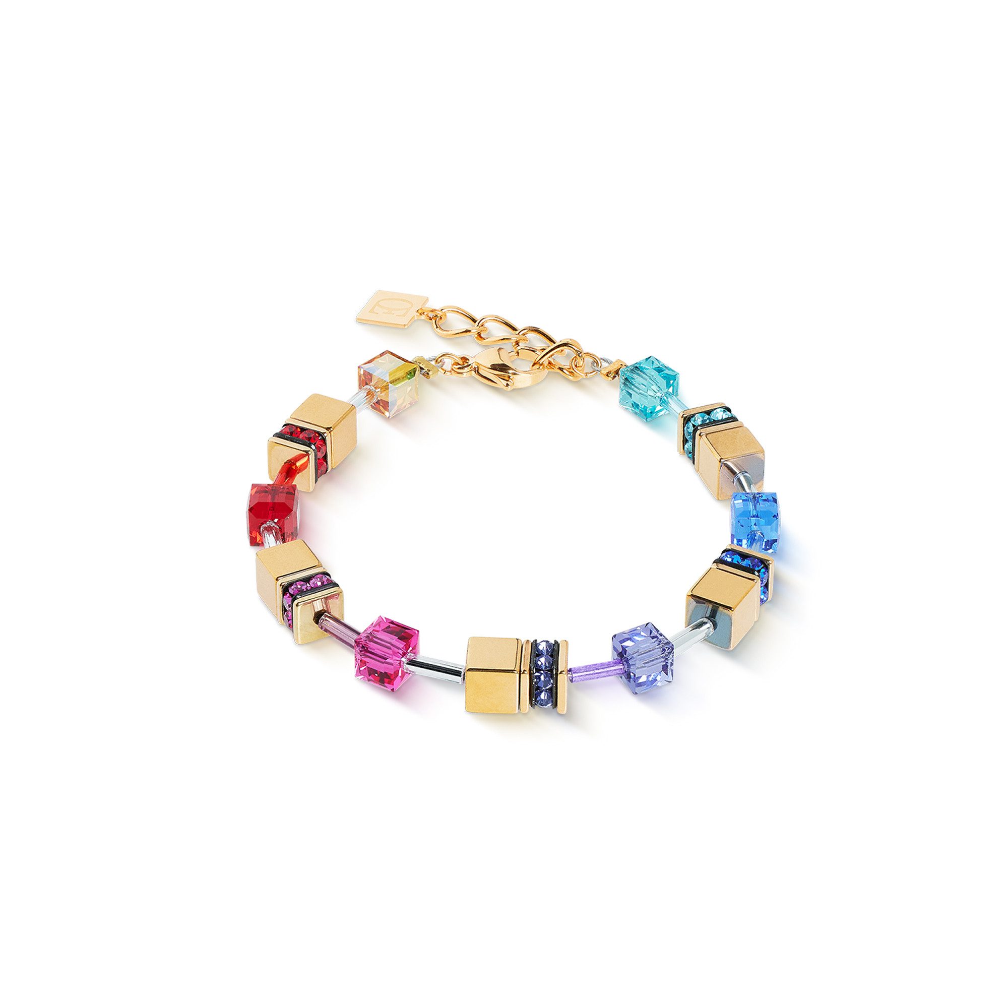 COEUR DE LION Armband Schmuck Edelstahl GeoCUBE® Iconic Metallic Rainbow Würfelkette, Made in Germany - mit Hämatit, Swarovski® Kristall, Strassstein