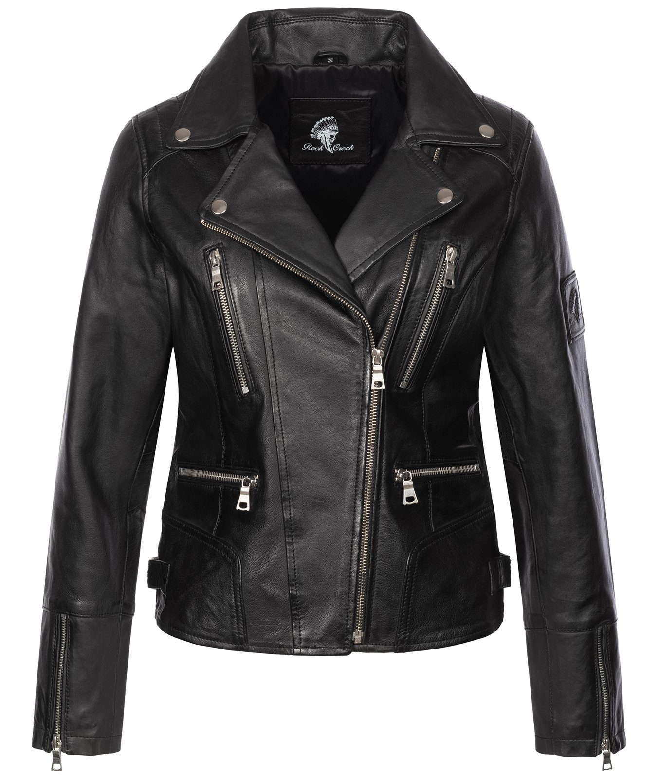 D-490 Lederjacke Creek Damen Rock Lederjacke Schwarz