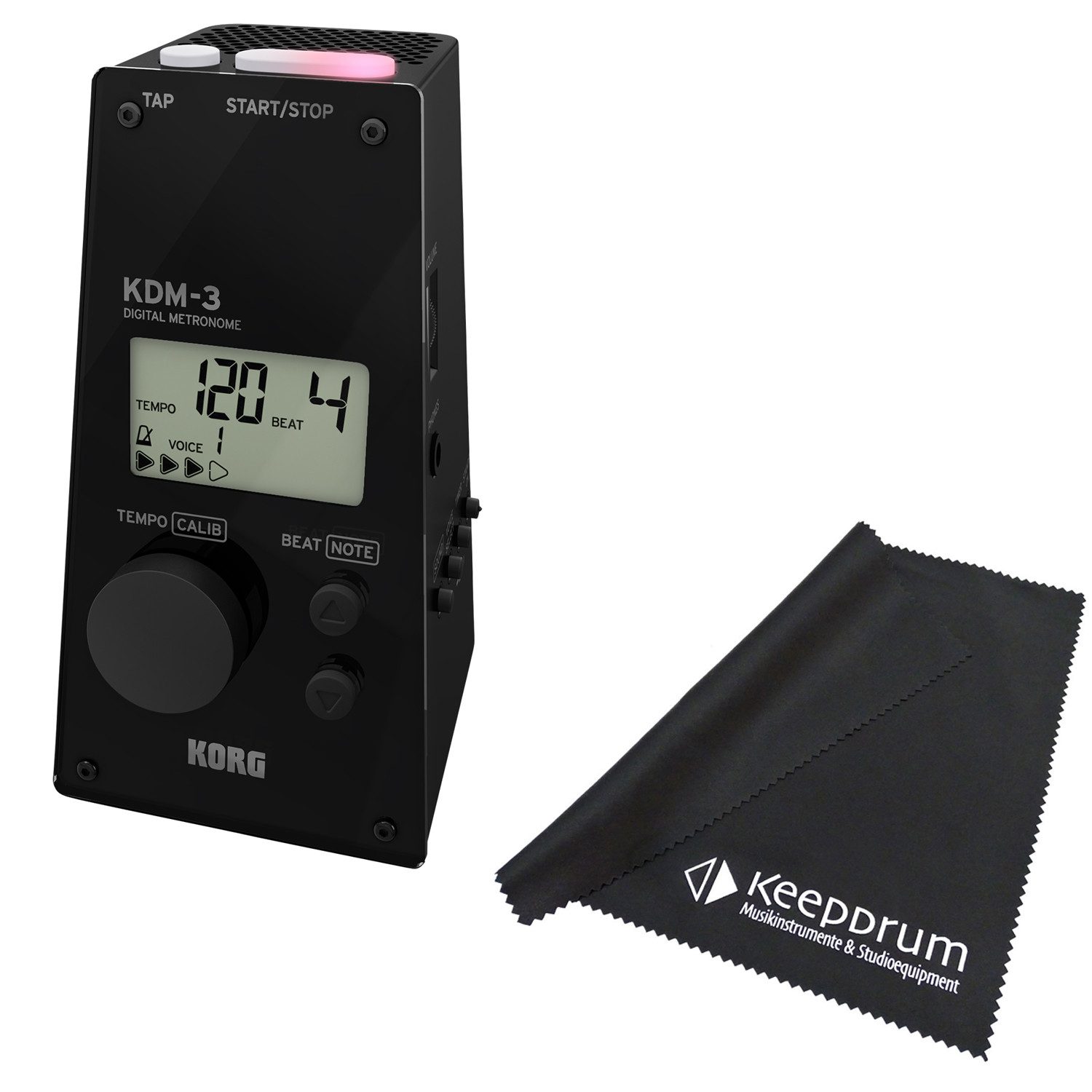 Korg Metronom Korg Metronom KDM-3 Taktgeber Digital Schwarz mit Tuch, Vorteils-Set mit Mikrofasertuch