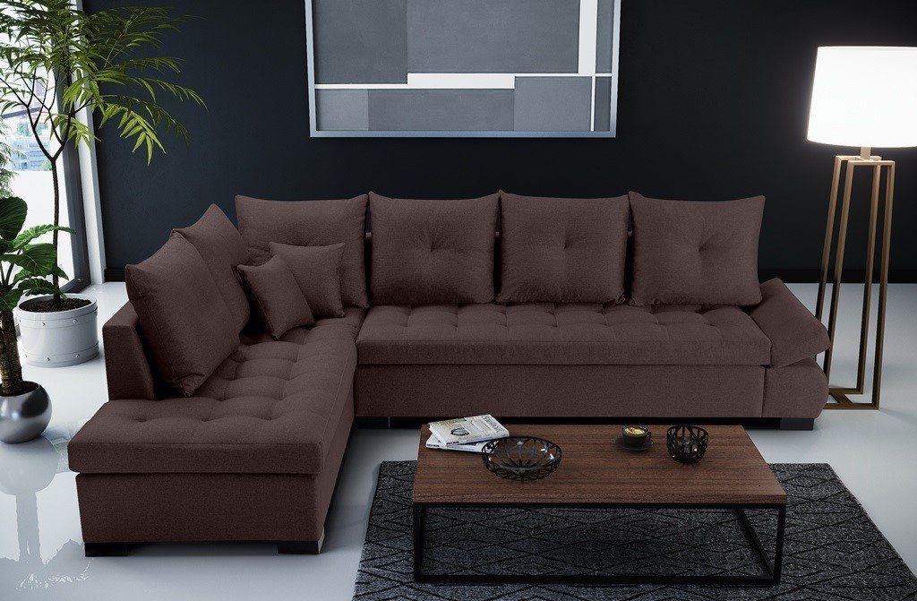 Siblo Ecksofa Geräumiges und elegantes Ecksofa Salvatore Schokolade