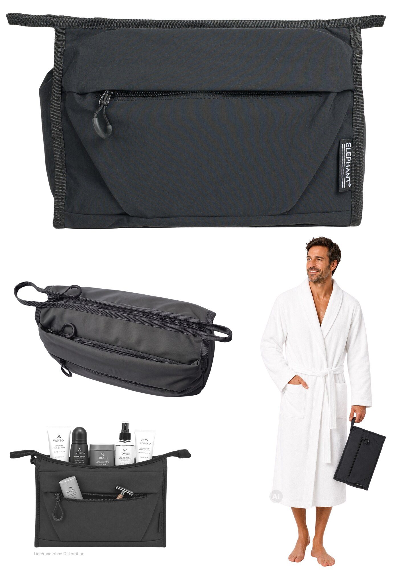 ELEPHANT Kulturbeutel Kulturtasche Porto groß Kosmetiktasche, Washbag Reise Gepäck Beautycase Tasche Kosmetikbeutel 3730 +b