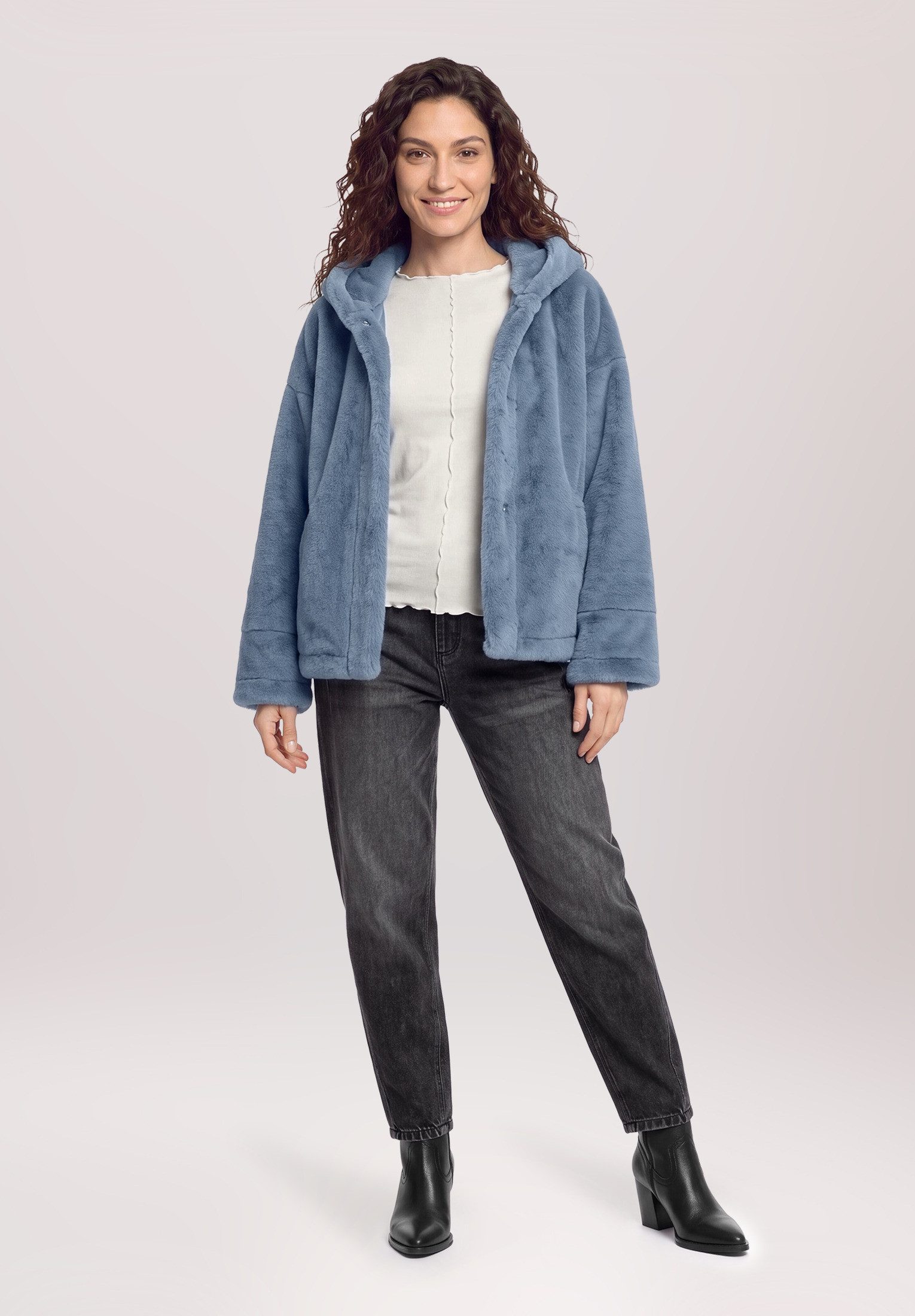 Cartoon Fellimitatjacke Damen mit Kapuze