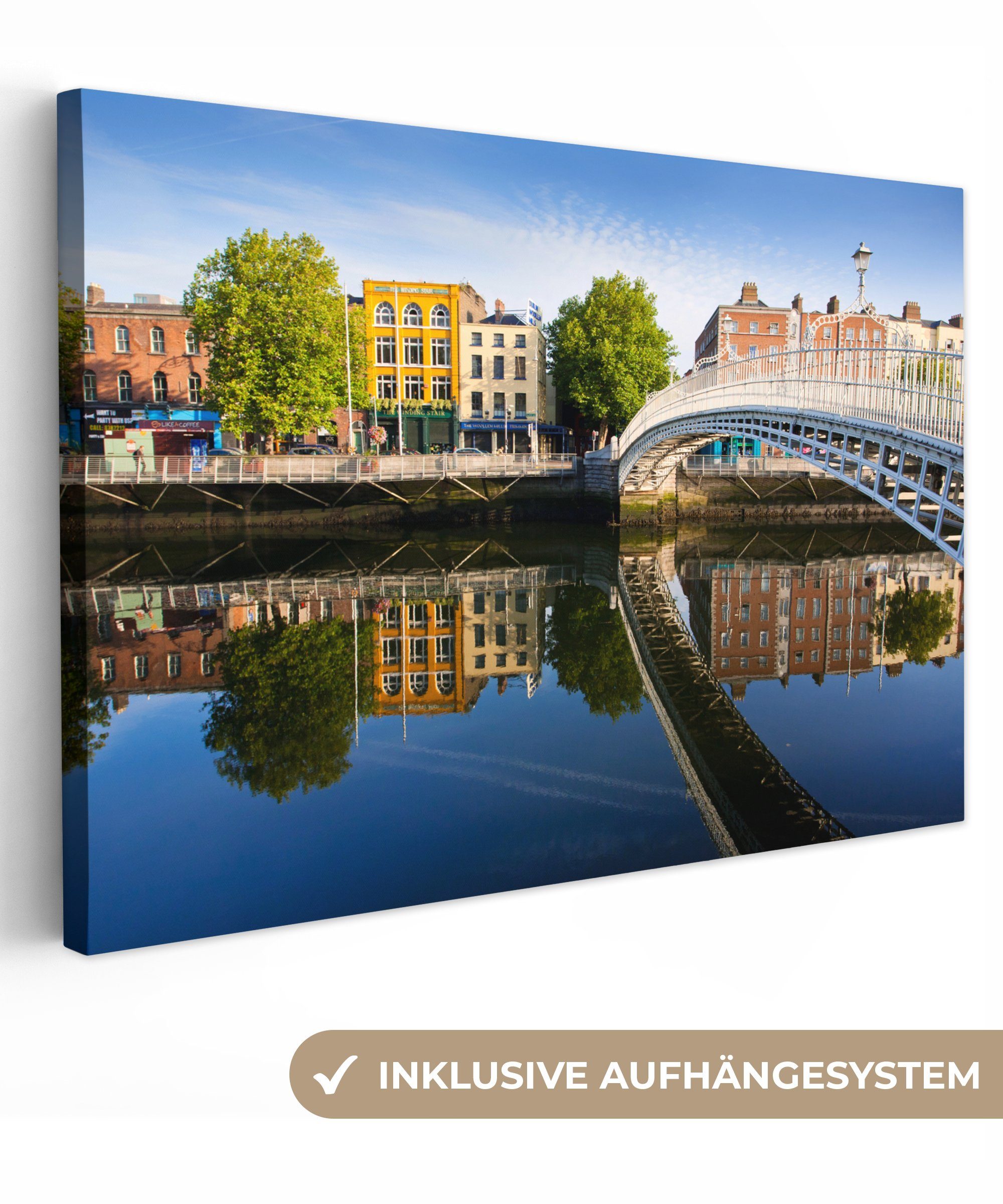 OneMillionCanvasses® Leinwandbild Brücke Wasser cm Aufhängefertig, 30x20 (1 St), Wandbild - - Leinwandbilder, Irland, - Dublin Wanddeko
