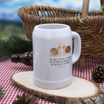 Mr. & Mrs. Panda Bierkrug Schnecken Liebe - Weiß - Geschenk, 5 l, 0, zufrieden, Steinkrüge, Lie, Steinzeug, Kreative Sprüche