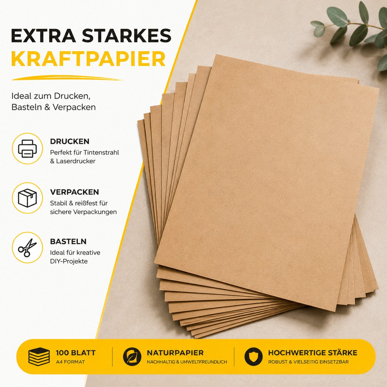 DIYtastic Kraftpapier 100 Blatt braunes Kraftpapier DIN A4, 160 g/m² – Bild 3 von 5