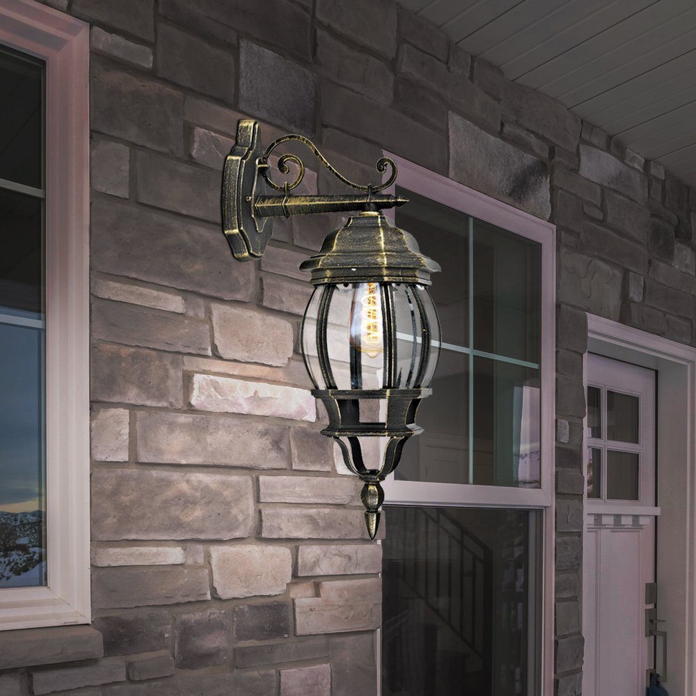 etc-shop Außen-Wandleuchte, Leuchtmittel nicht inklusive, Wandlampe Außenlampe Laterne Haustürlampe braun gold H 47 cm