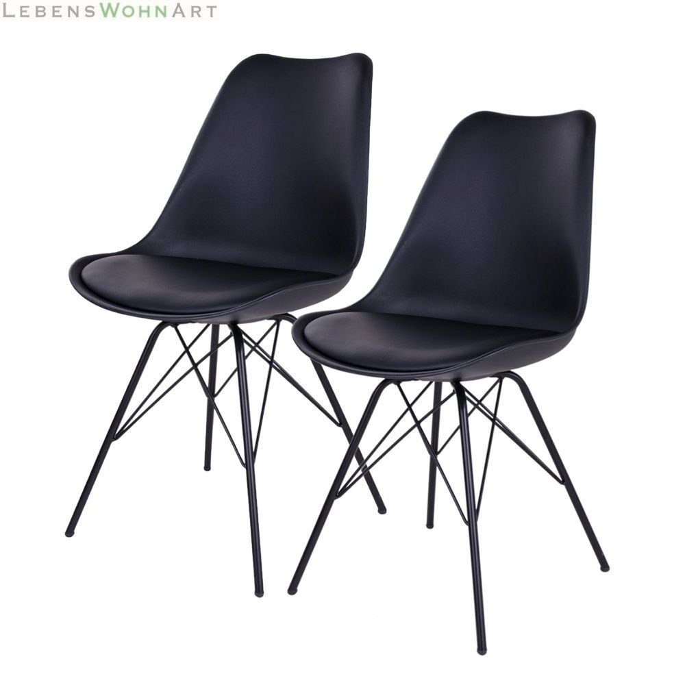 LebensWohnArt Stuhl (2er SCANDINAVIA Klassiker schwarz Stuhl Set)