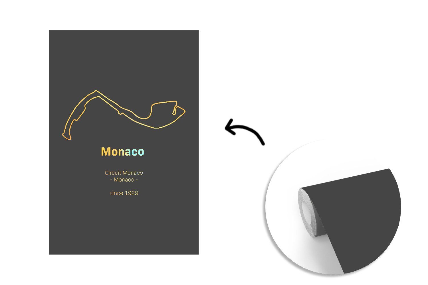 MuchoWow für bedruckt, Wohnzimmer, Matt, Formel - Monaco (3 Vinyl Tapete Wandtapete Montagefertig Rennstrecke, Fototapete - St), 1