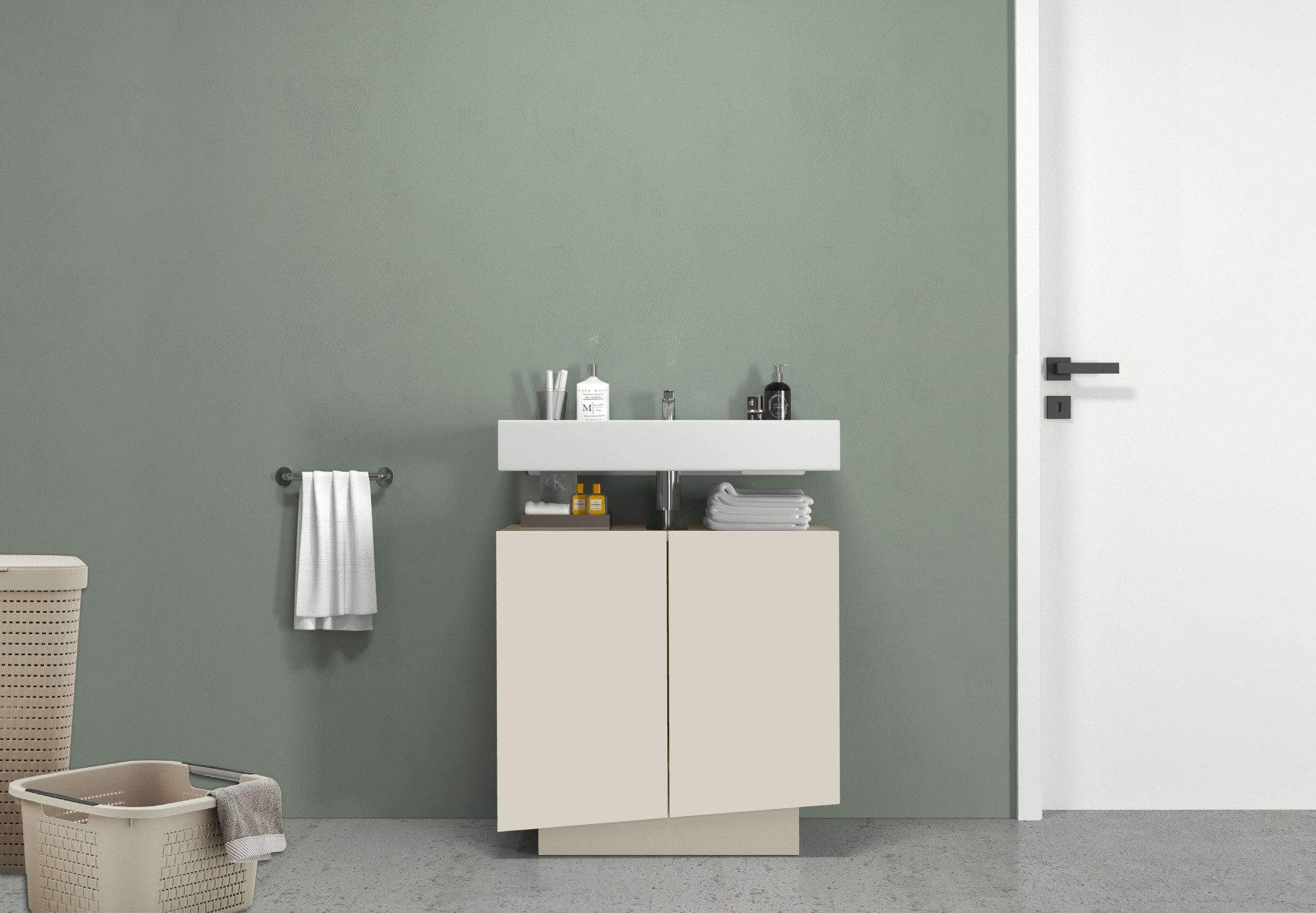 welltime Waschbeckenunterschrank Vela,Breite 60cm, 2 Türen, 2 Fächer, mit Siphonausschnitt (1-St) Waschbeckenunterschrank,Waschtisch,Design mit schrägen Türen