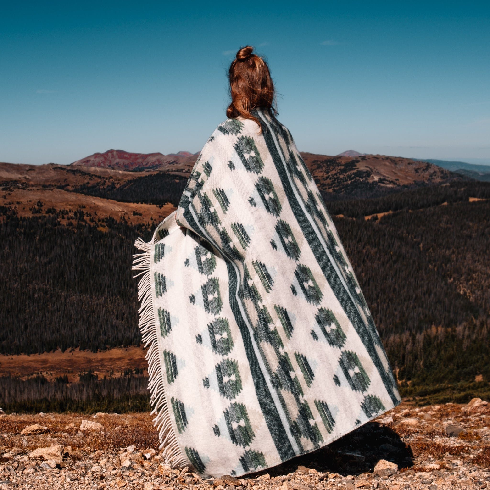 Wolldecke SEQUOIA, Steppenwolle, 100% in 130x200cm, Schurwolle aus Nachhaltige Made Wolldecke grün EU
