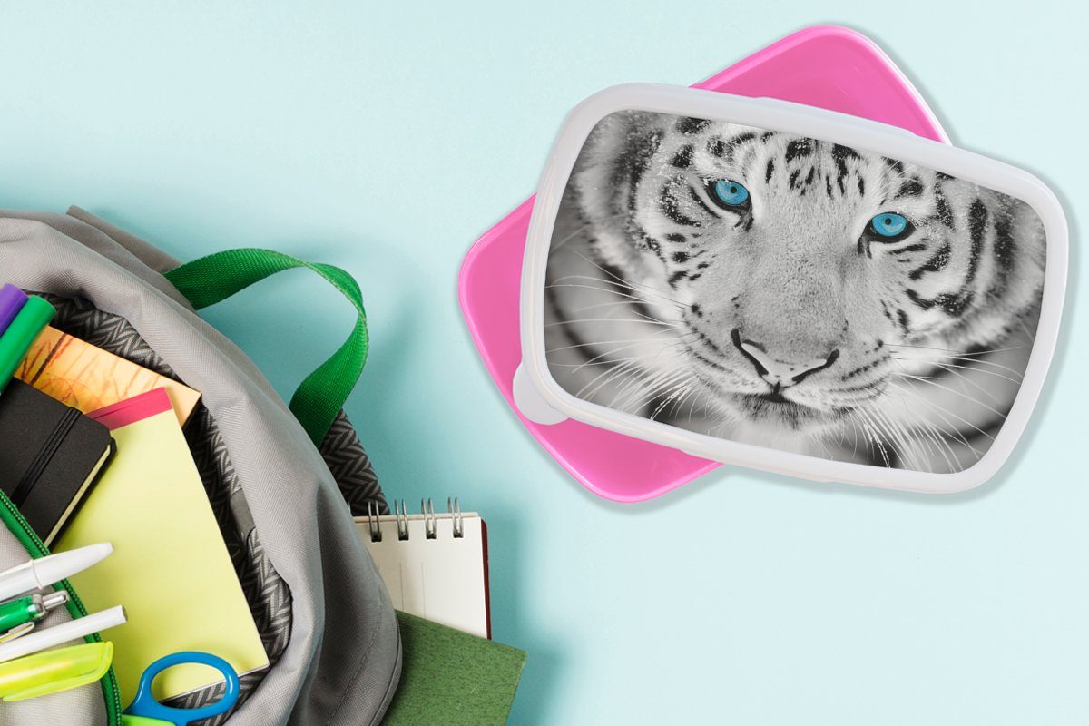- Snackbox, MuchoWow Tiere - (2-tlg), Kunststoff Erwachsene, rosa Brotbox weiß, Kunststoff, Brotdose Blau - Mädchen, Augen - Kinder, Tiger und für Schwarz Lunchbox