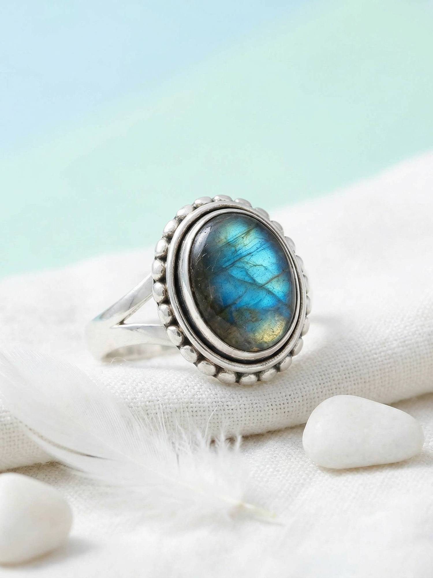 mantraroma Silberring GAMSA aus 925 Silber mit Labradorit (Ring mit Schmuckbeutel), Damenring aus 925er Silber – Bild 2 von 3