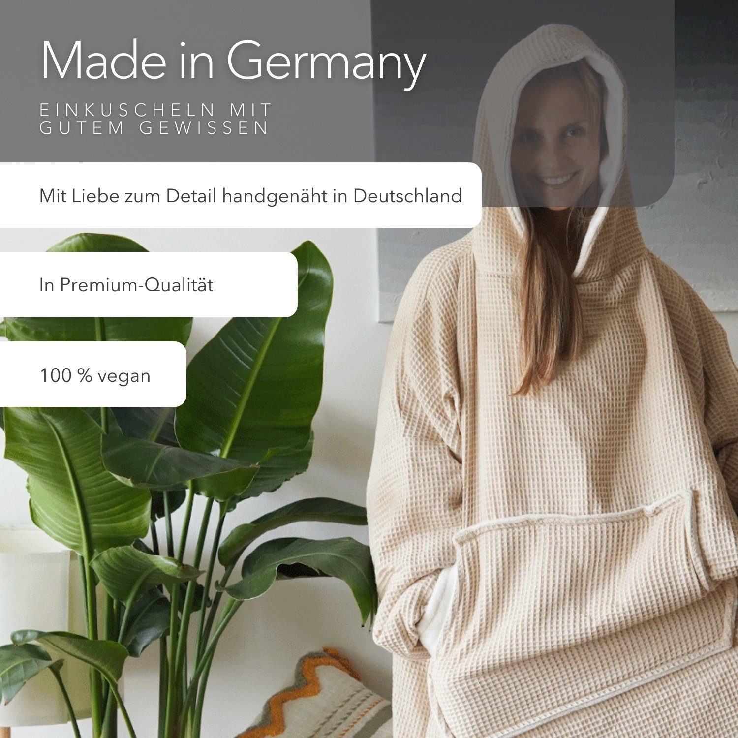 weicher in Germany in blanketino, Kapuzendecke, Kuschelhoodie Deckenhoodie, Farben, Creme Wohndecke hochwertiger Made