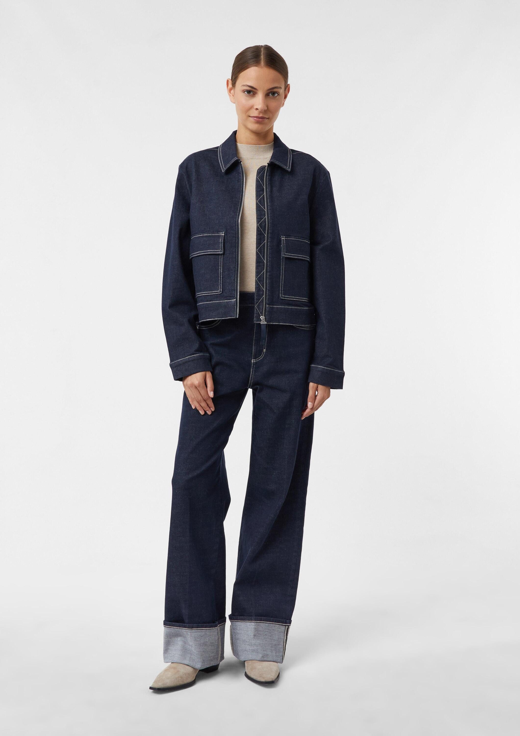 comma Weite Jeans Jeans-Hose Wide-Leg-Jeans mit Umschlag und Kontrastnähten