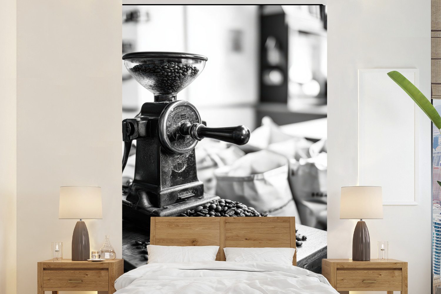 MuchoWow Fototapete Kaffeemühle - Gemahlen - Vintage, Matt, bedruckt, Montagefertig Vinyl Tapete, Wandtapete, 145x220 cm