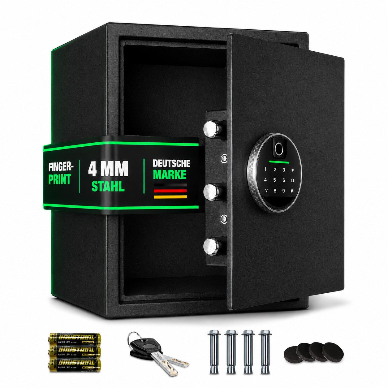 Onbest Möbeltresor Tresor Safe Premium mit Fingerabdruck-Sensor, Wasserfest, mit viel Zubehör, 4mm Stahl