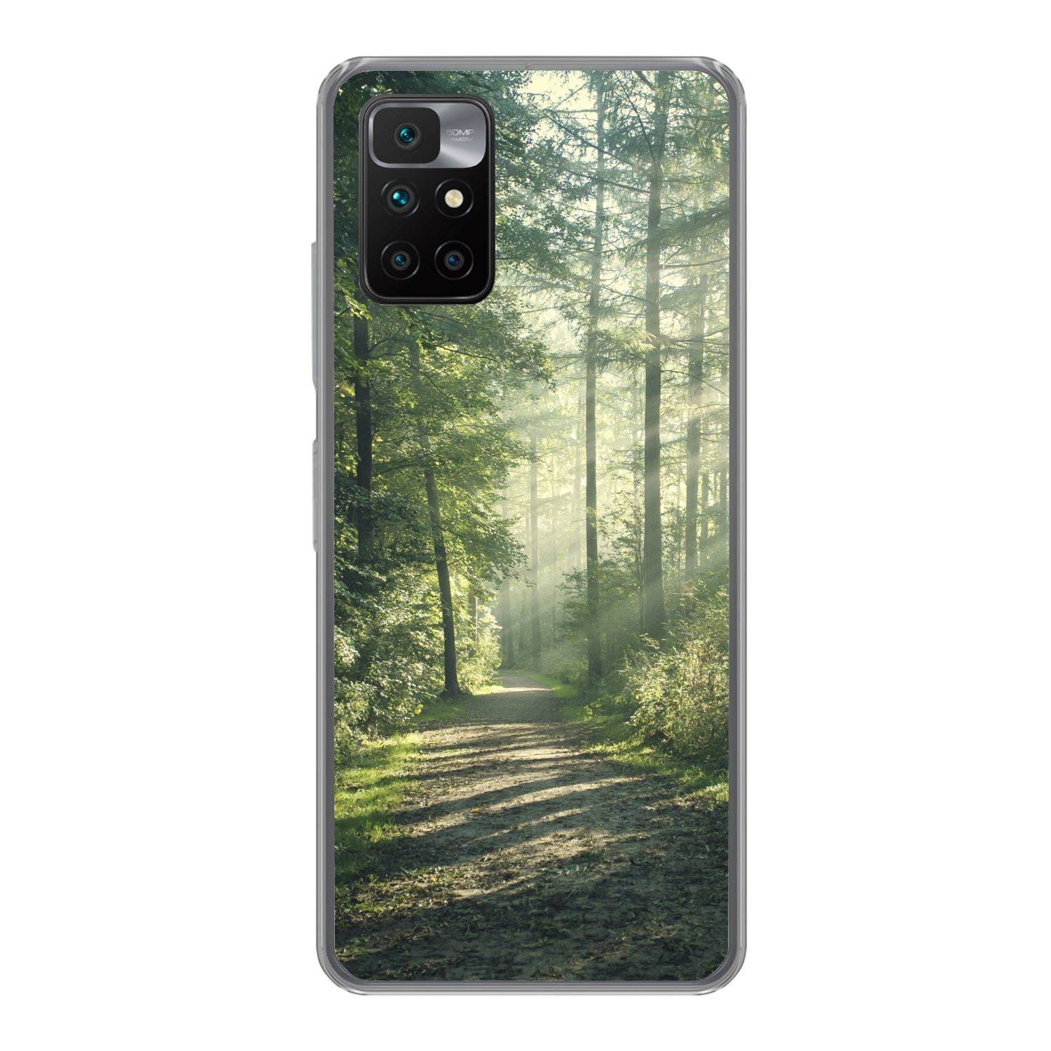 MuchoWow Handyhülle für Xiaomi Redmi 10 Wald - Weg - Sonne - Bäume - Grün - Natur, Phone Case, Silikon, Schutzhülle Dünn