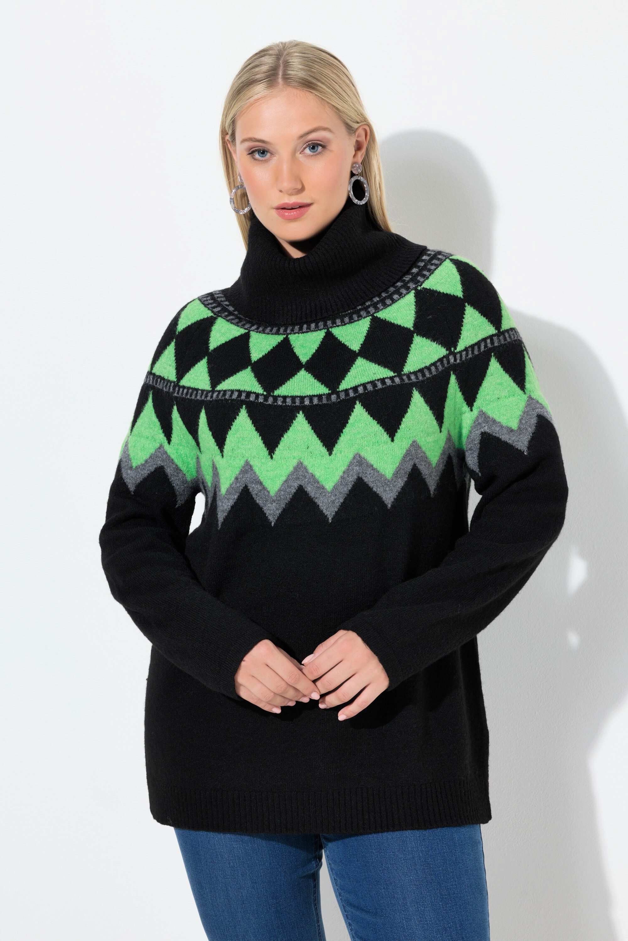 Ulla Popken Rollkragenpullover Pullover Norwegermuster Rollkragen Langarm