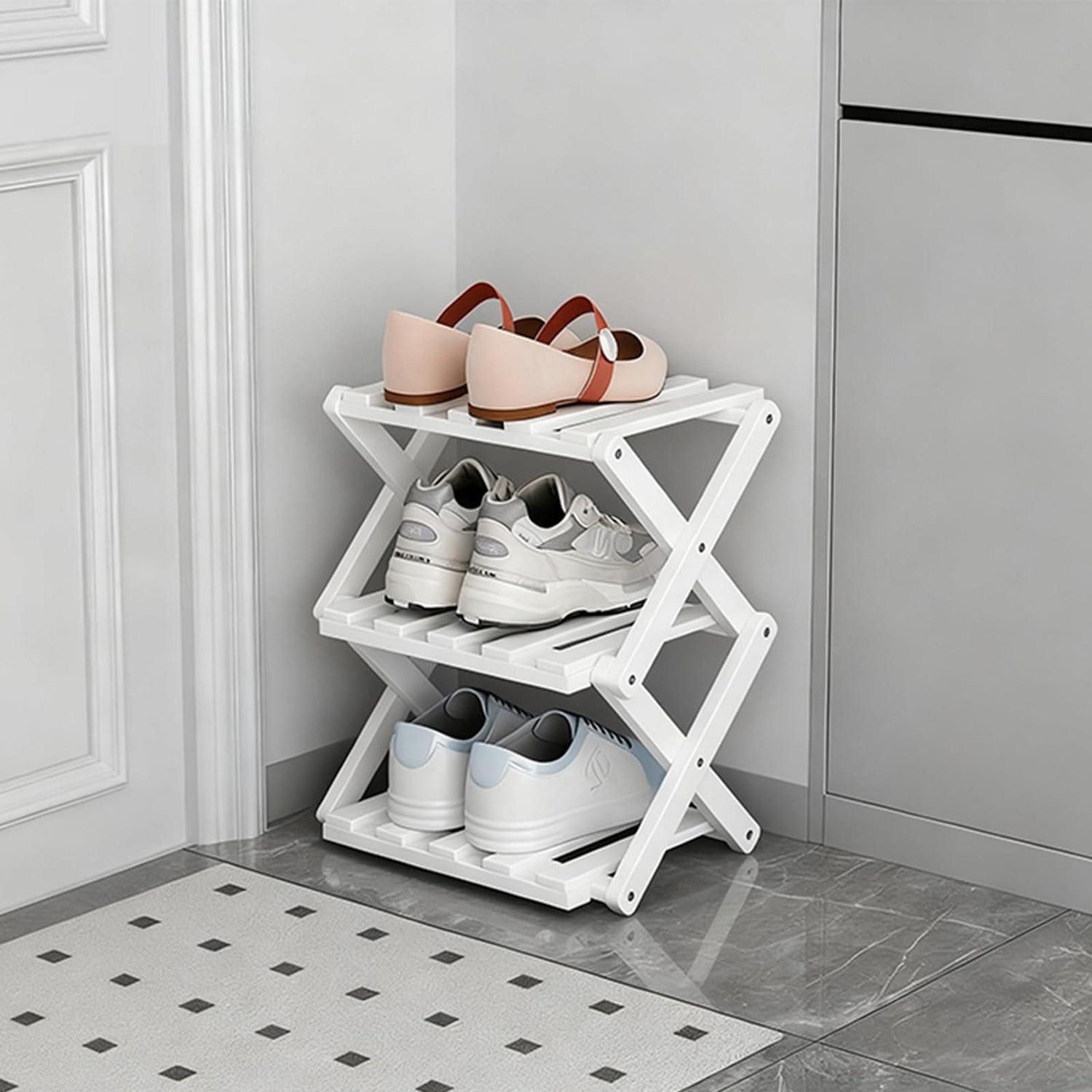 LuxusKollektion Schuhregal Schuhregal Bambus 3 Etagen weiß faltbar, 1-tlg