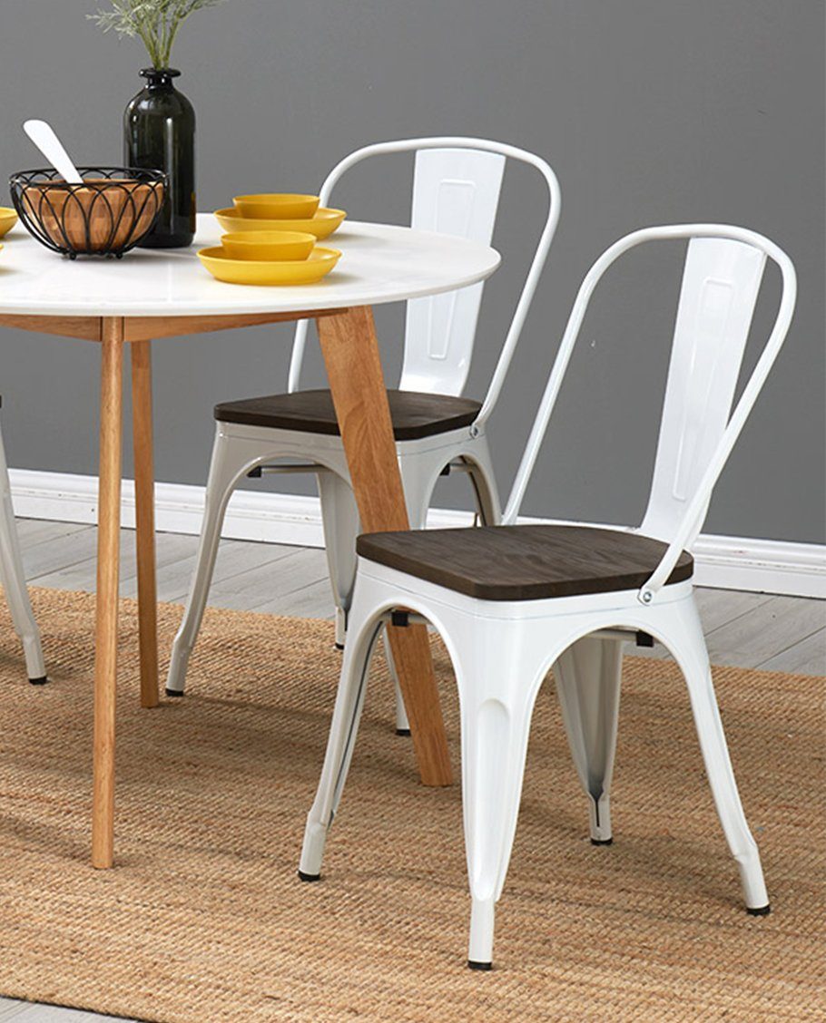METALL Küchenstuhl Sitzfläche aus Stuhl Duhome stapelbar Esszimmerstuhl aus Weiß+DunklesHolz Holz Esszimmerstuhl,