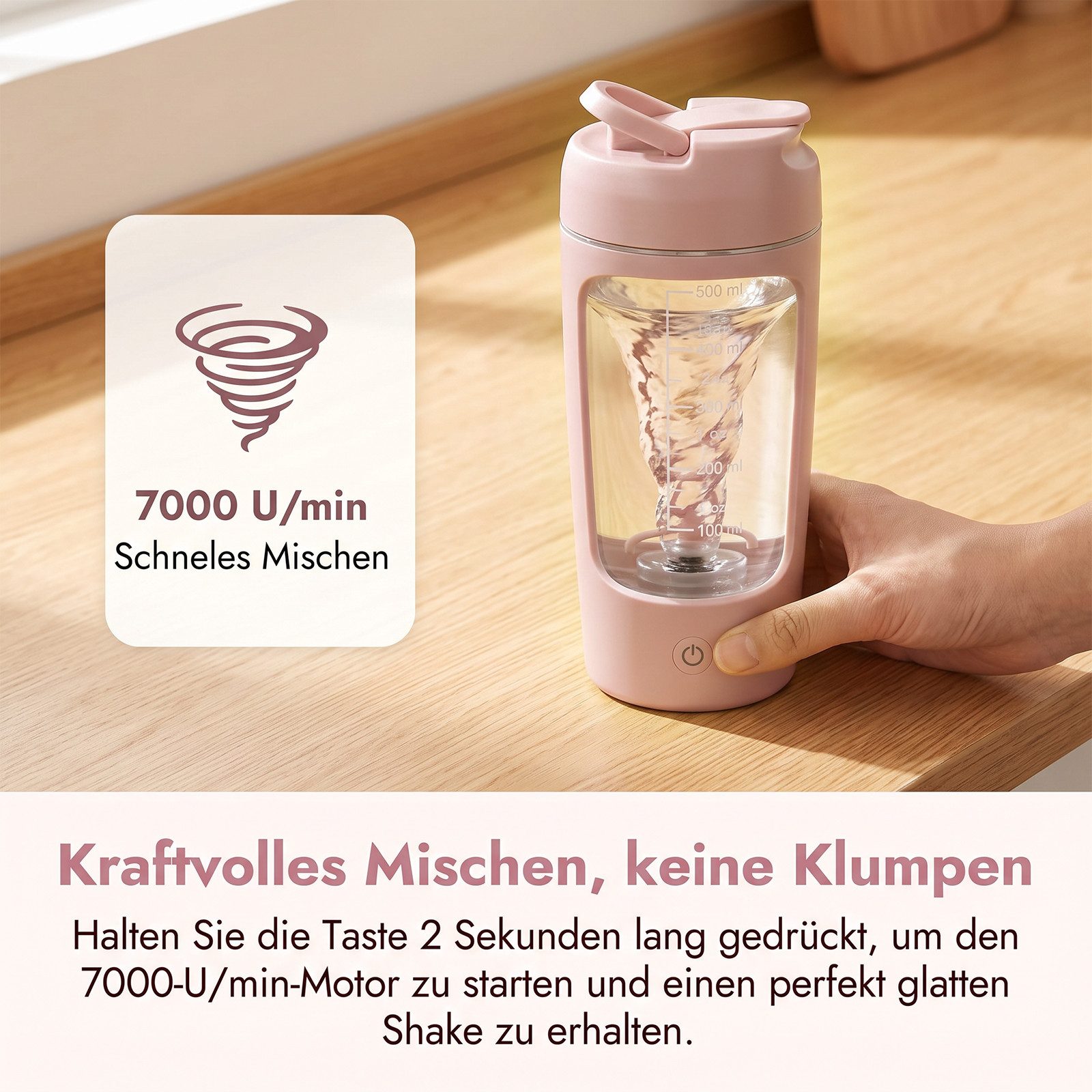 AKKEE Elektrischer Shaker Protein Shaker Elektrisch mit Pulverfach 650 ML BPA-freier, Vollautomatische Mischung