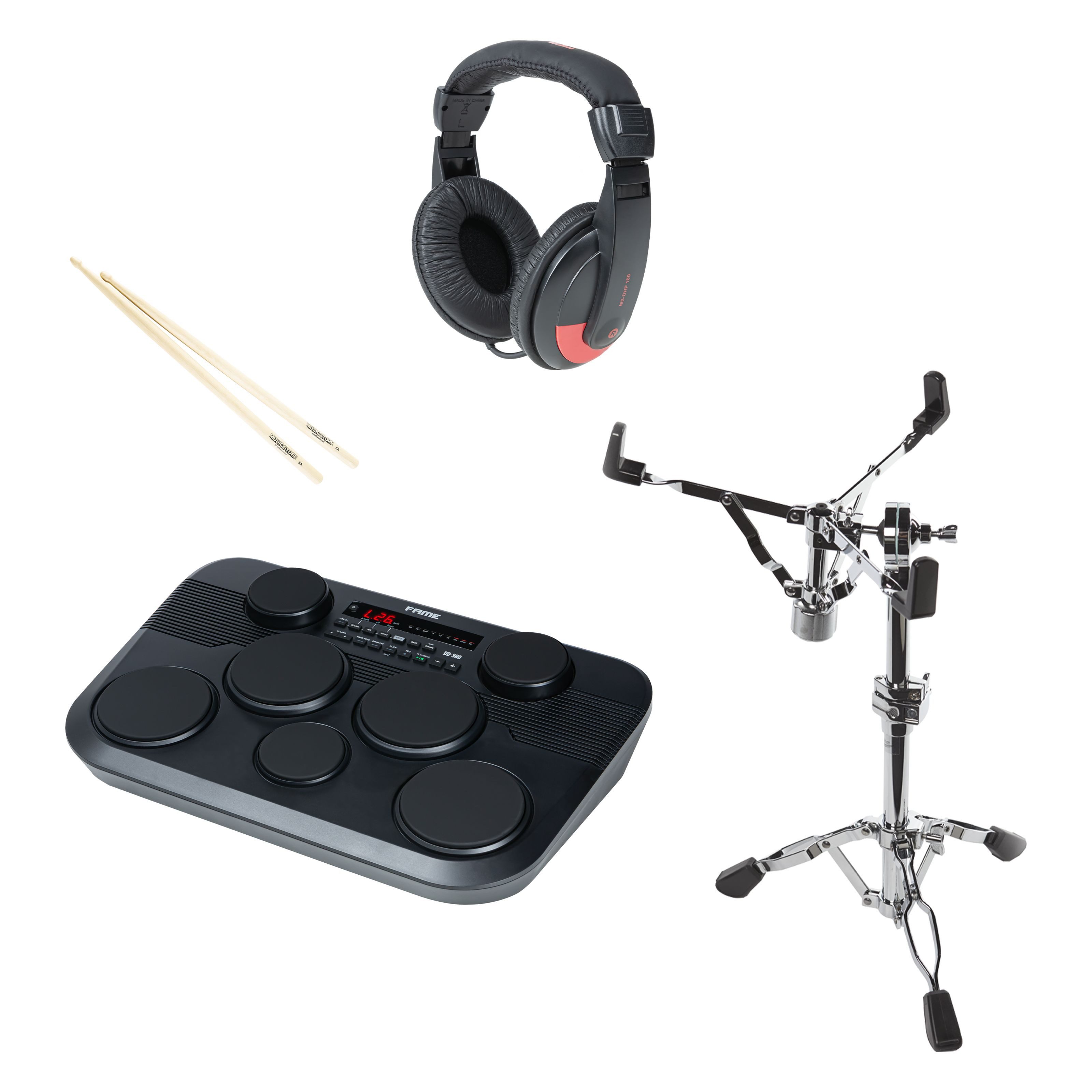 FAME Digital Drums, E-Drums, Digital Drums, DD-380 incl. Stand Bundle - 1 - Digital Drum-Set