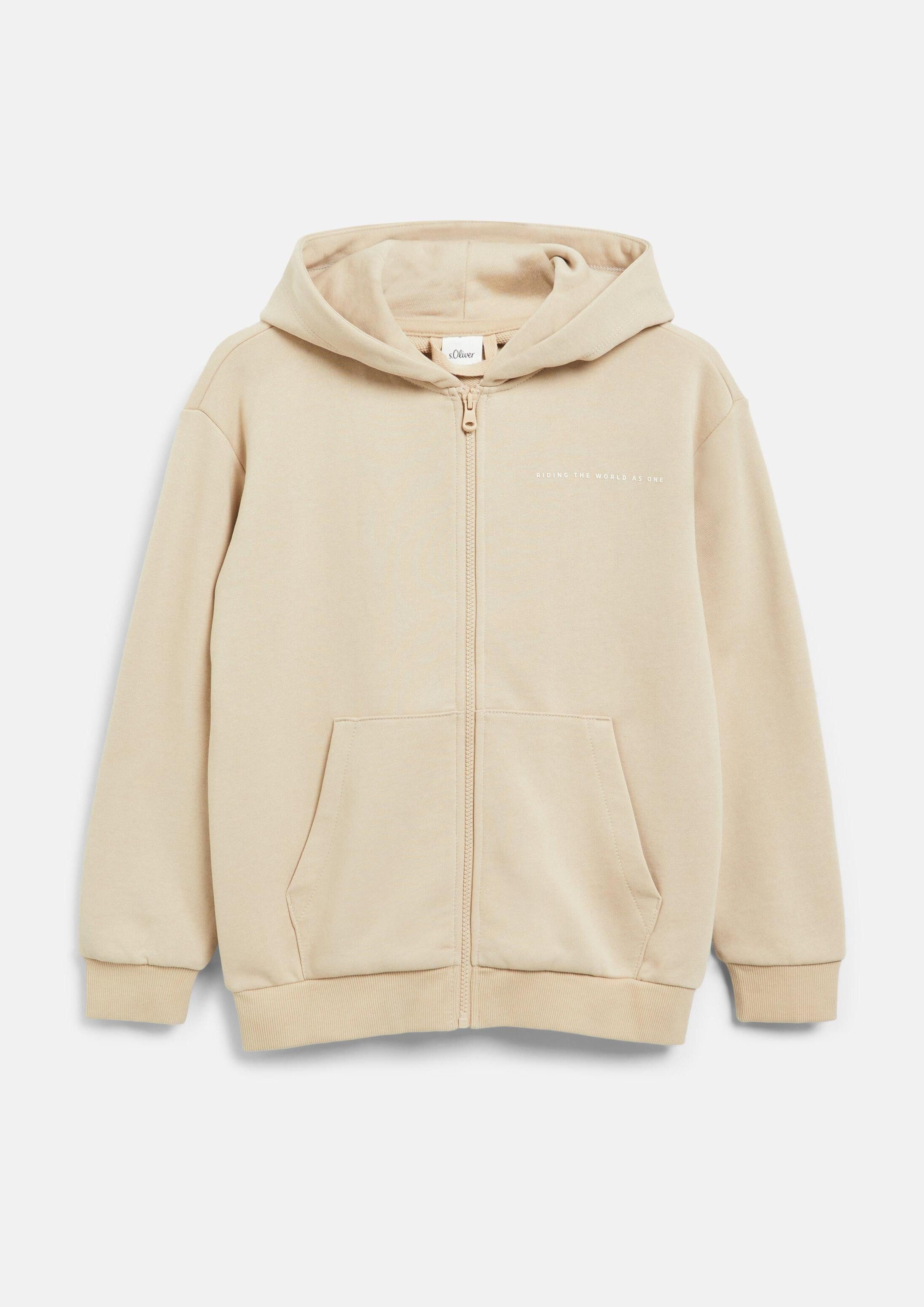 s.Oliver Sweatjacke Sweatshirt Jacke Oversize Sweatshirtjacke mit Kängurutasche und Printdetails